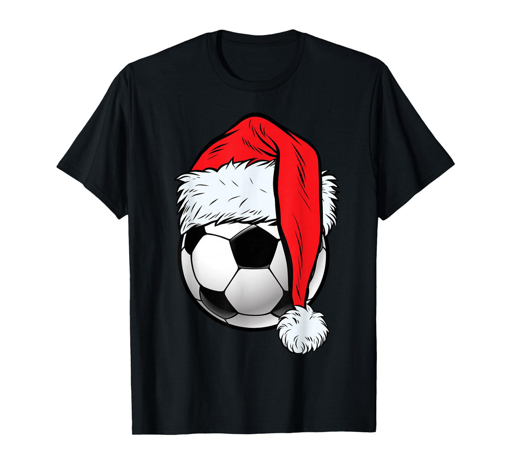 Soccer Ball Santa Hat Funny Sports T-Shirt - Custom Art Print Unisex - T-Shirt, Sweatshirt, Hoodie