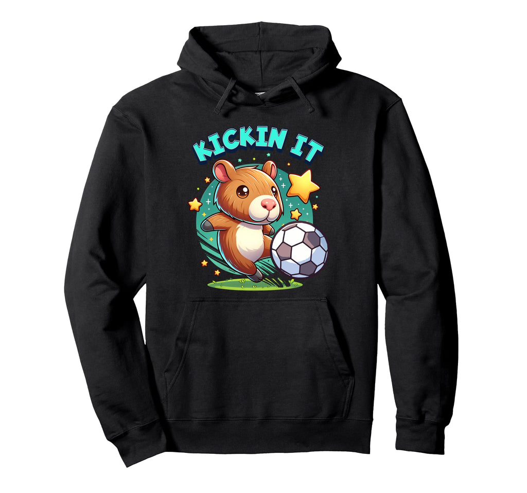 Kickin It Soccer Player Capybara Hoodie - Fun Novelty Design Men Women - T-Shirt, Sweatshirt, Hoodie