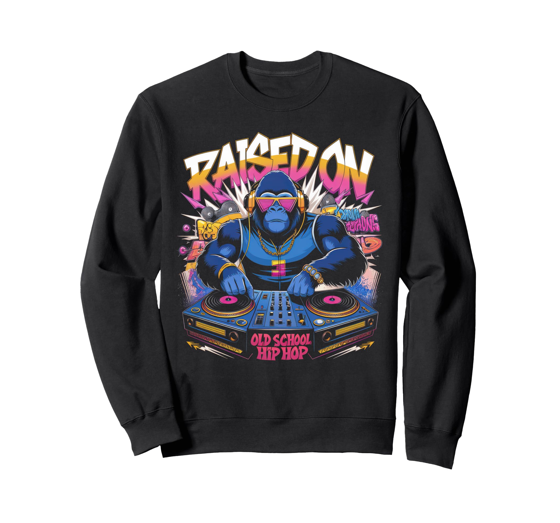 Raised Old School Graffiti Rap Hip Sweatshirt - Novelty Apparel for Adults - T-Shirt, Sweatshirt, Hoodie