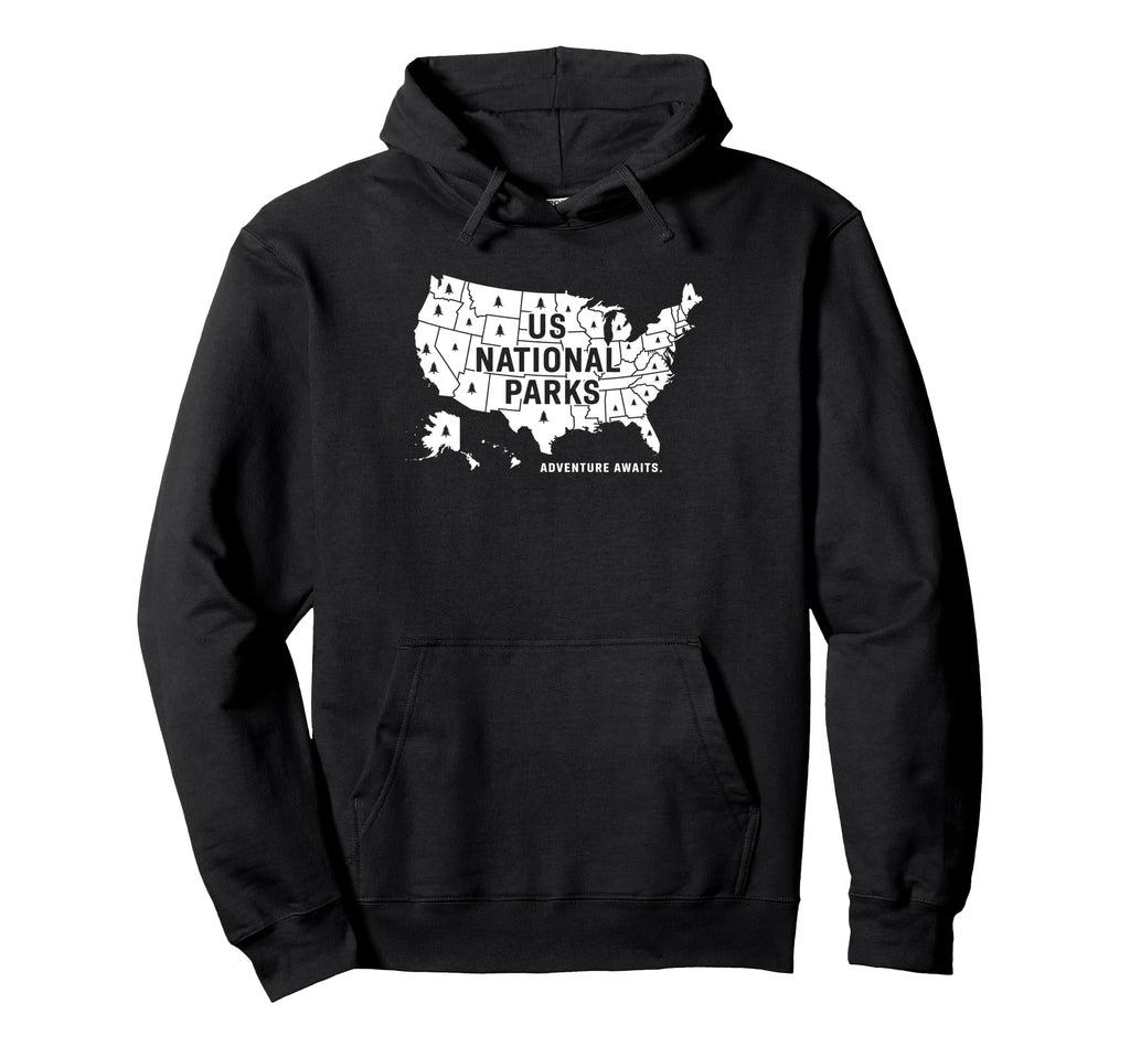 U S National Parks Map Adventure Awaits Hoodie - Minimalist Print Unisex - T-Shirt, Sweatshirt, Hoodie