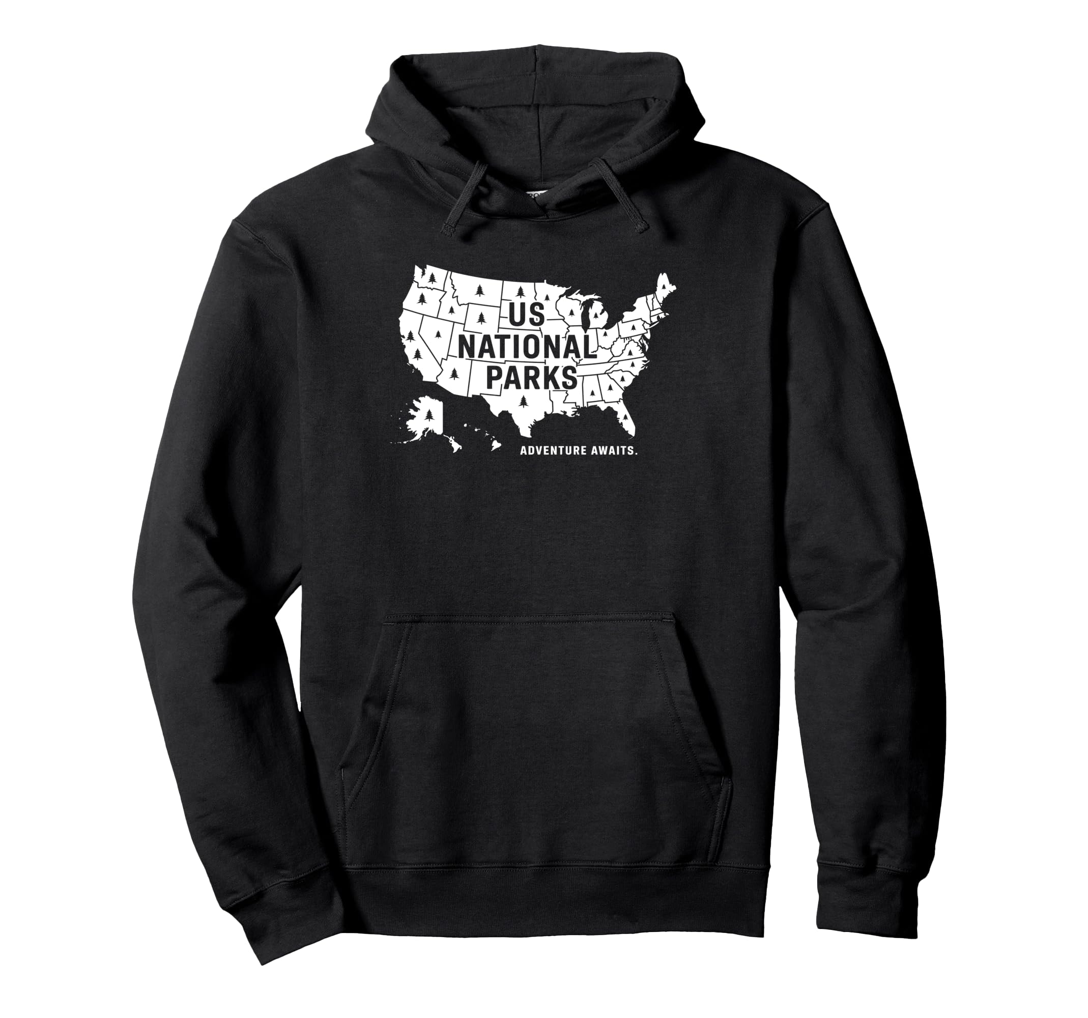 U S National Parks Map Adventure Awaits Hoodie - Graphic Print for Adults - T-Shirt, Sweatshirt, Hoodie