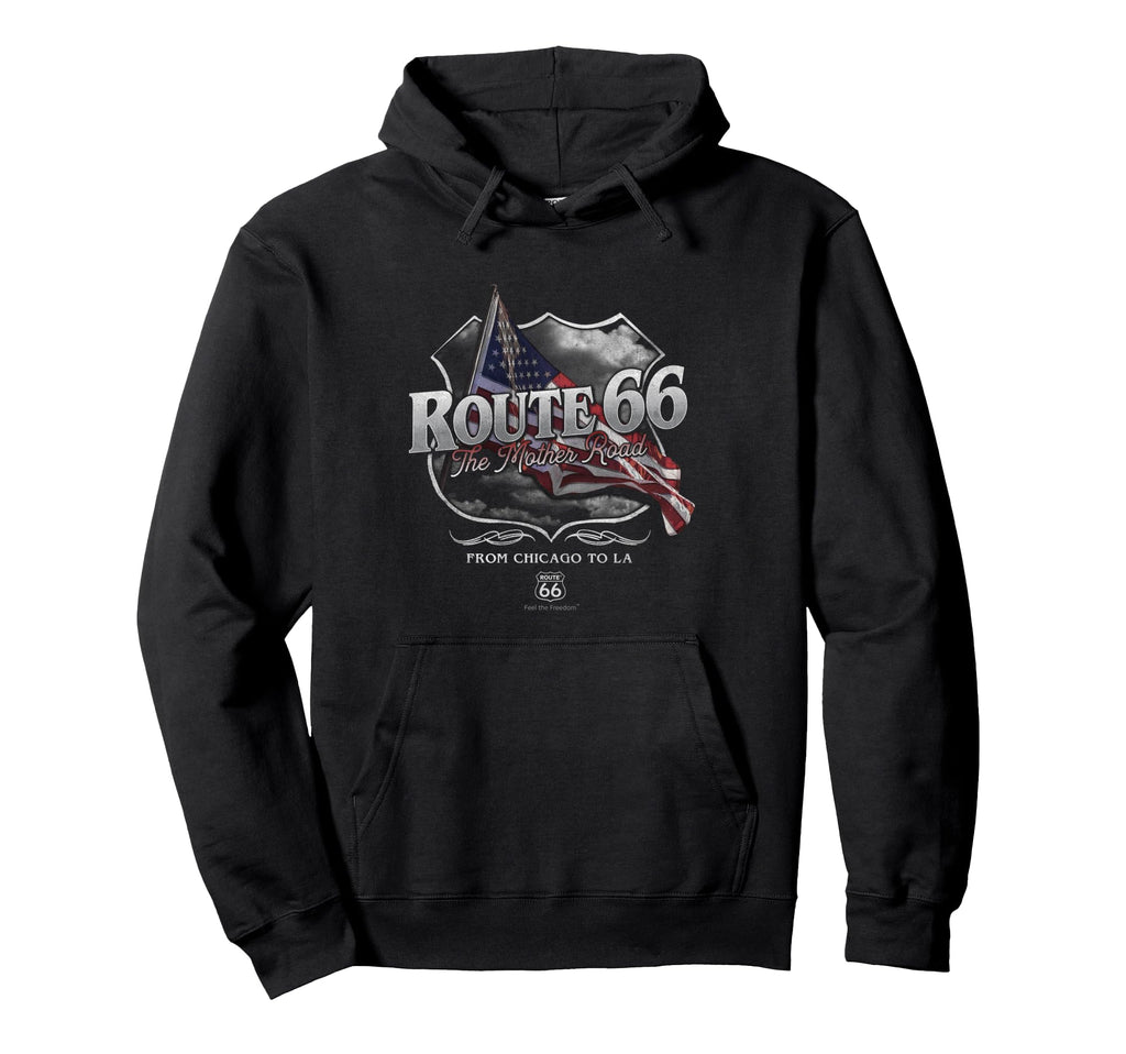 Route 66 Mother Road American Flag Hoodie - Unique Graphic for Adults - T-Shirt, Sweatshirt, Hoodie