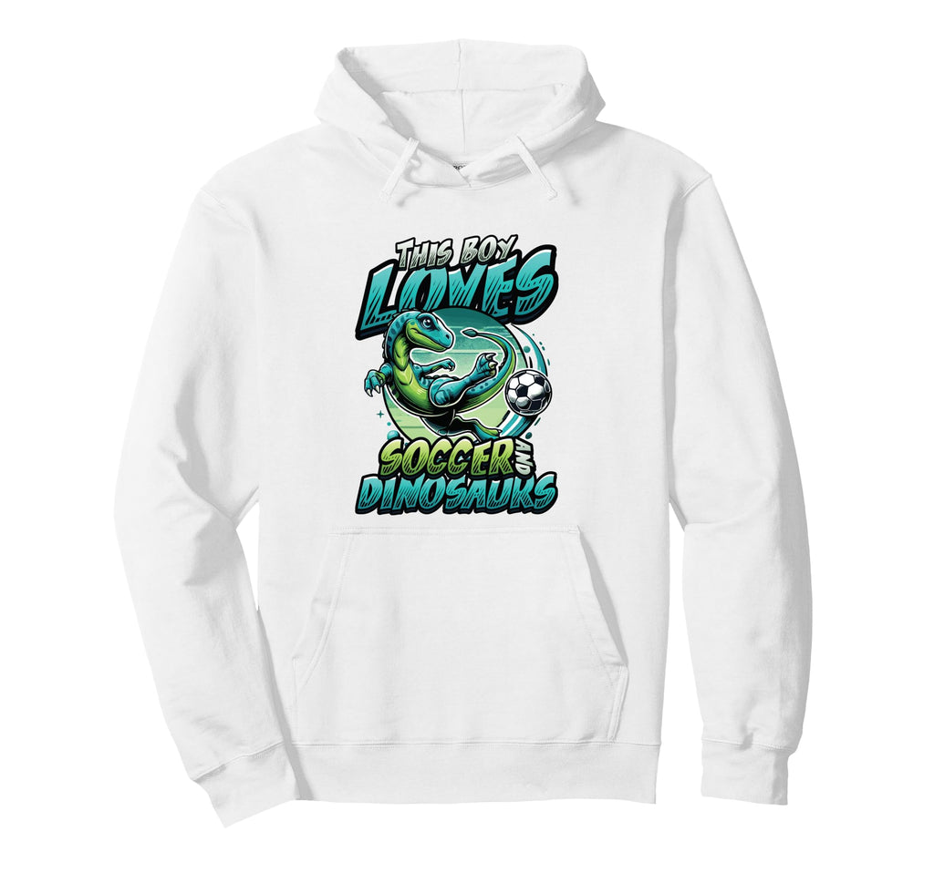 This Loves Soccer And Dinosaurs Hoodie - Casual Everyday Wear Men Women - T-Shirt, Sweatshirt, Hoodie