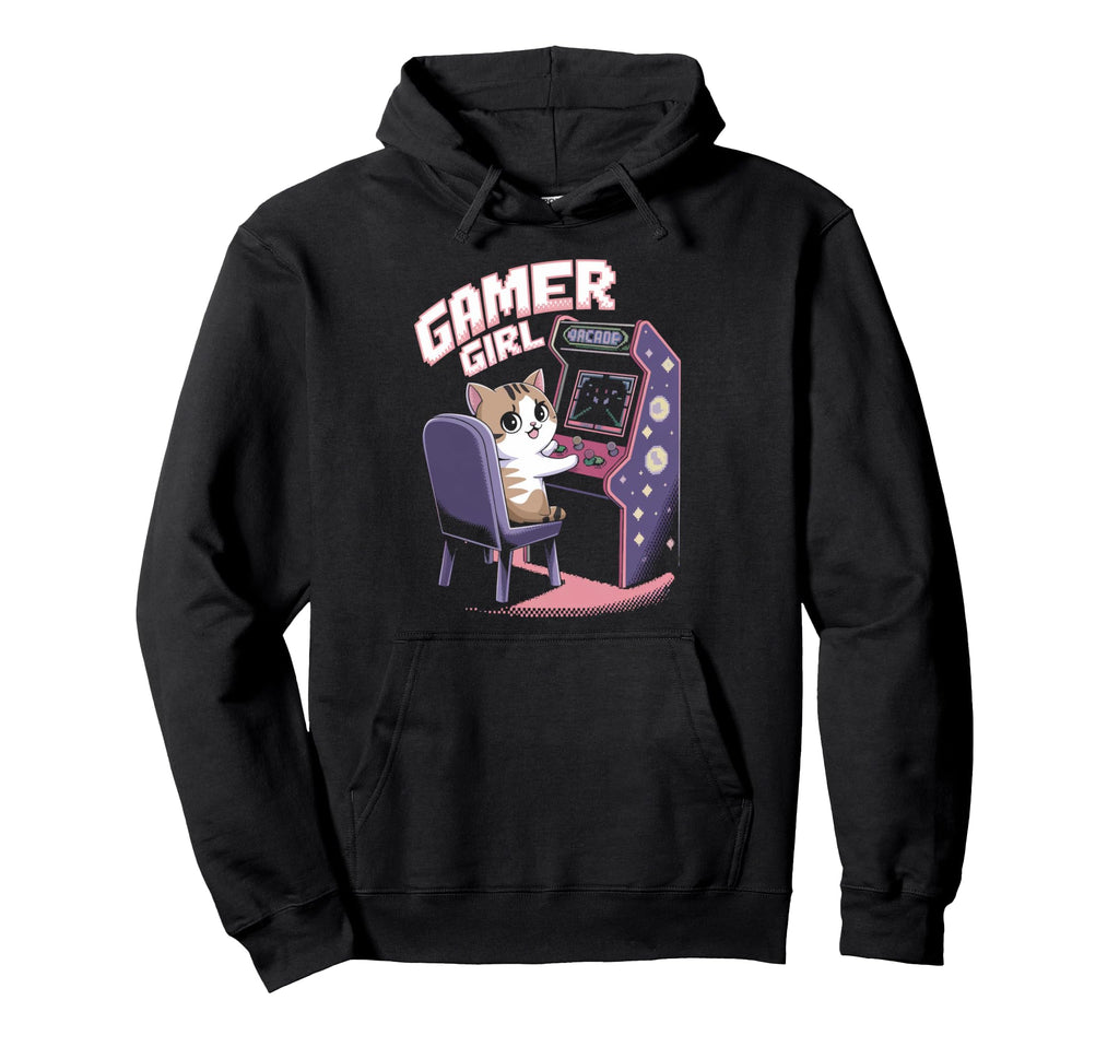 Gamer Cat Kitten Arcade Gamer Gaming Hoodie - Aesthetic Graphic Unisex - T-Shirt, Sweatshirt, Hoodie