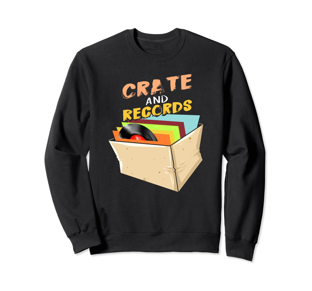 Vinyl Crate And Records Sweatshirt - Aesthetic Graphic Men Women - T-Shirt, Sweatshirt, Hoodie