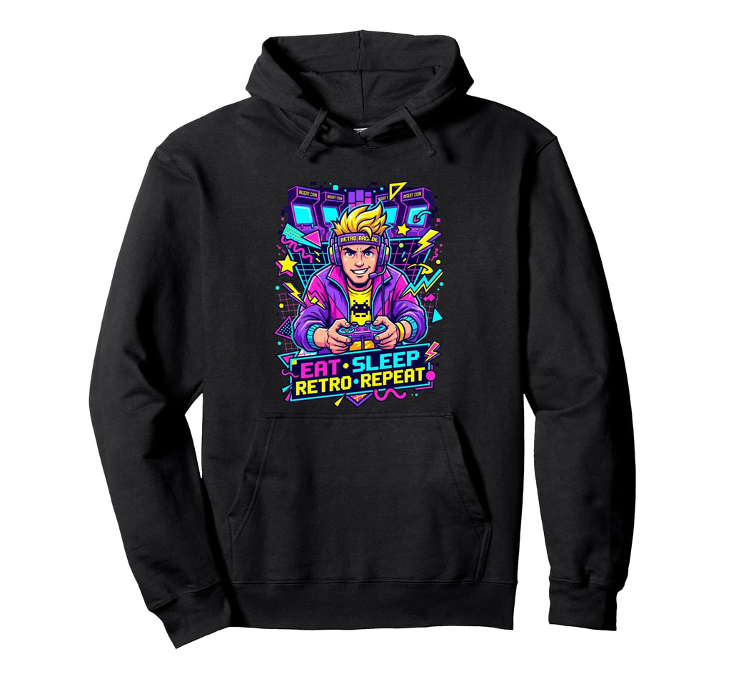 Eat Sleep Repeat 90S Arcade Gamer Portrait Hoodie - Graphic Print Men Women - T-Shirt, Sweatshirt, Hoodie