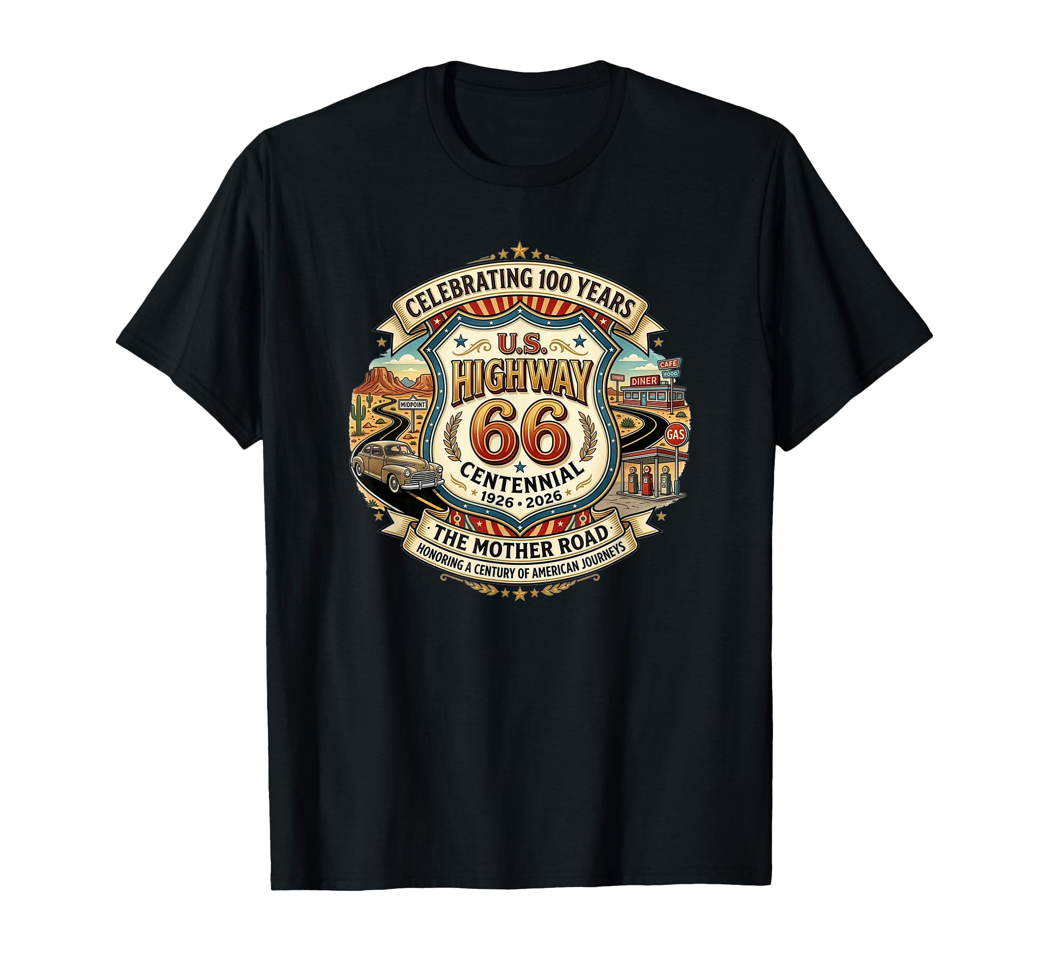 Highway 66 100 Year Centennial T-Shirt - Custom Art Print for Adults - T-Shirt, Sweatshirt, Hoodie
