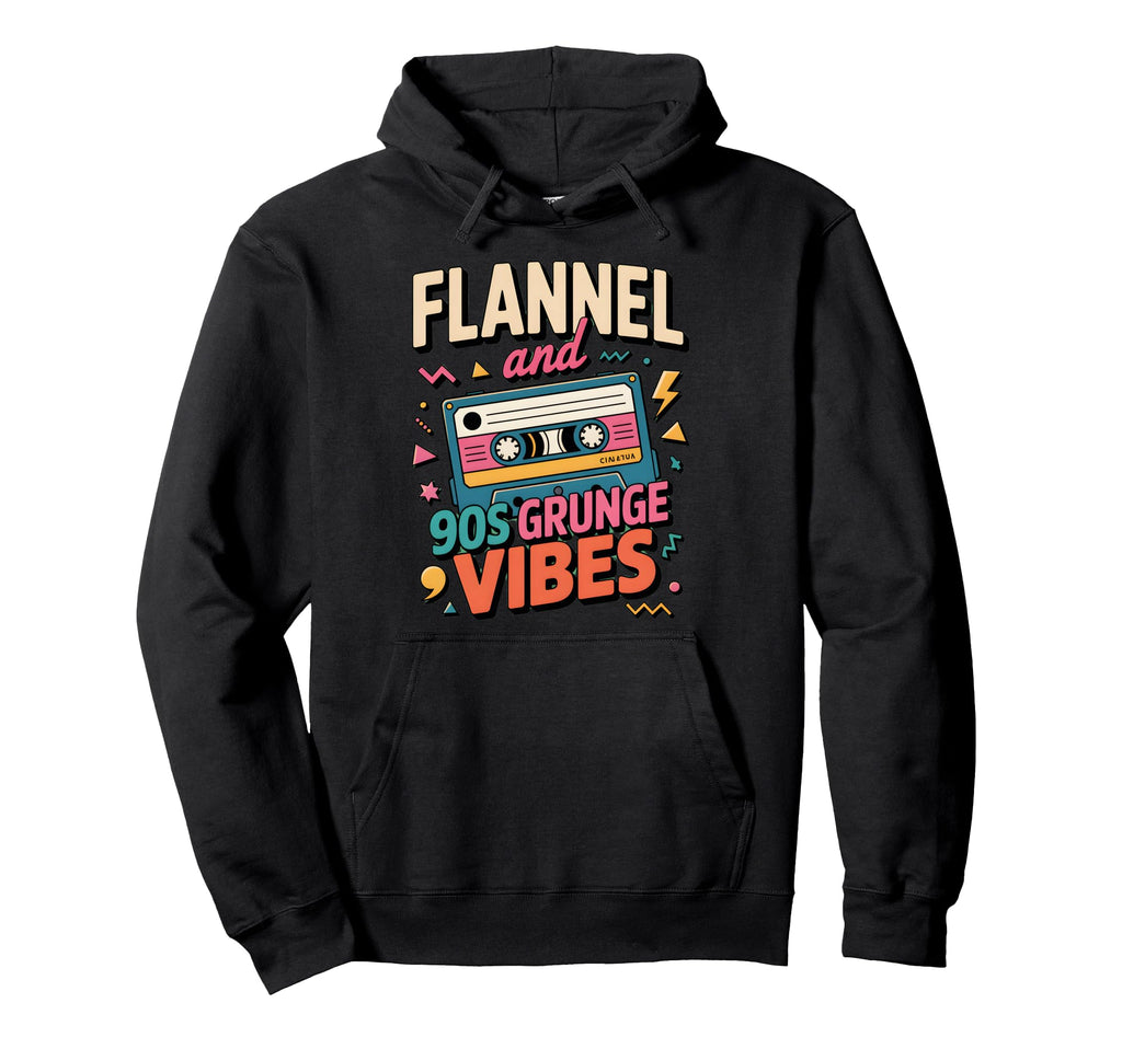 Flannel 90S Grunge Vibes Cassette Tape Pop Hoodie - Trendy Graphic Unisex - T-Shirt, Sweatshirt, Hoodie