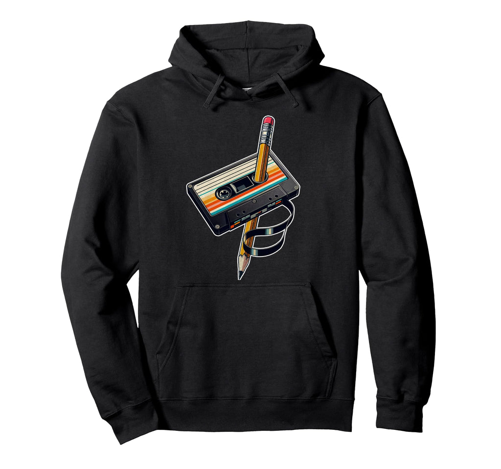 Pencil Rewind Cassette Old School Hoodie - Fun Novelty Design for Adults - T-Shirt, Sweatshirt, Hoodie