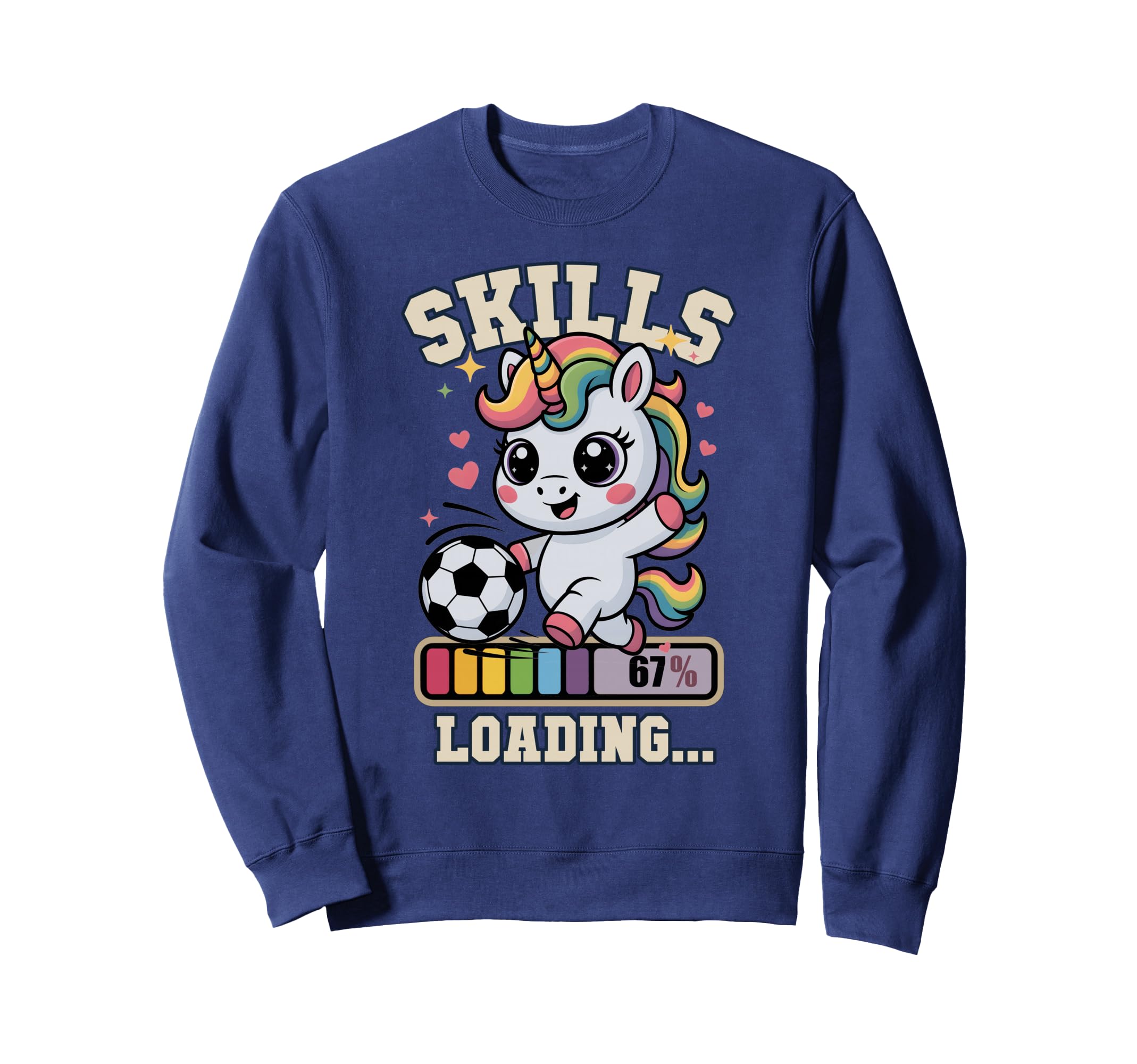 Kawaii Skills Loading Soccer Unicorn Sweatshirt - Graphic Print for Adults - T-Shirt, Sweatshirt, Hoodie