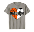 Mom Both Heart Basketball Soccer T-Shirt - Fun Novelty Design for Adults - T-Shirt, Sweatshirt, Hoodie