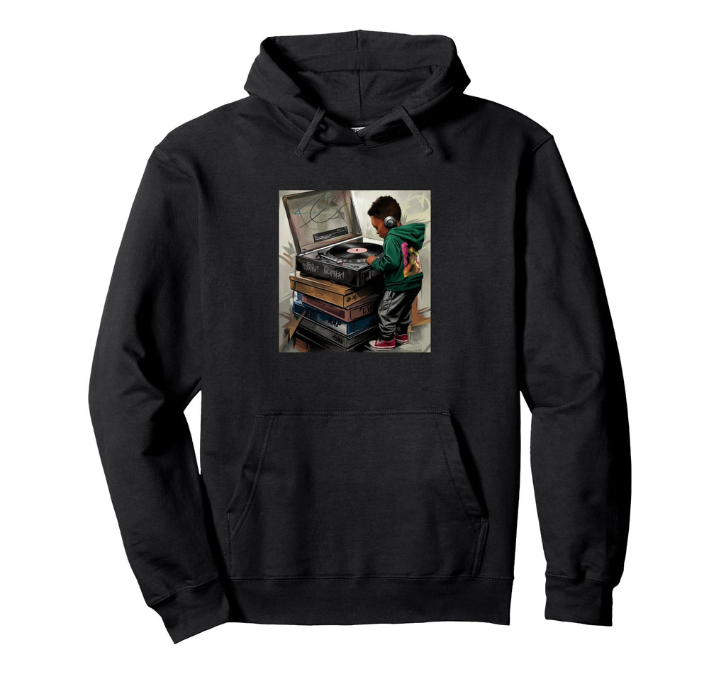 Raised Old School Hip Hop Turntable Hoodie - Custom Art Print for Adults - T-Shirt, Sweatshirt, Hoodie
