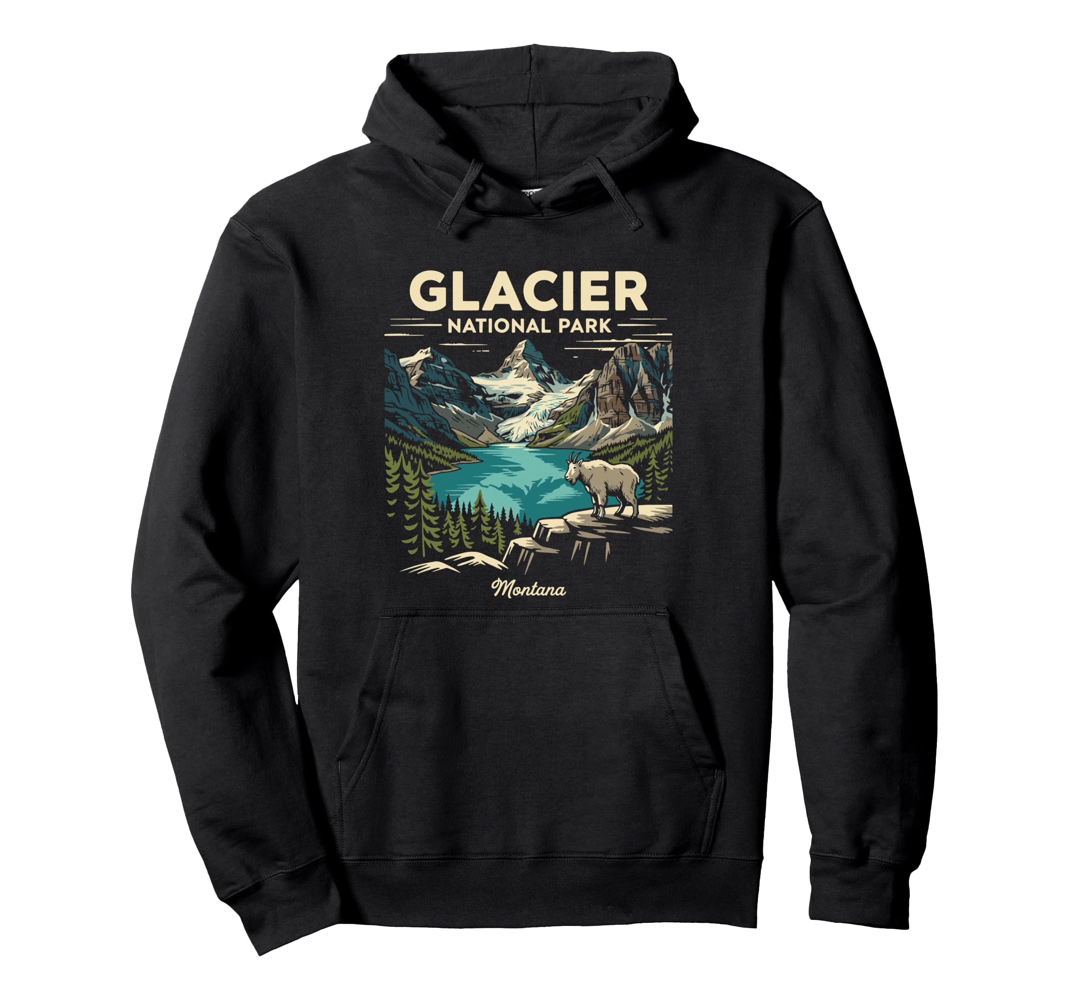 Glacier National Park Montana Nature Hoodie - Fun Novelty Design for Adults - T-Shirt, Sweatshirt, Hoodie