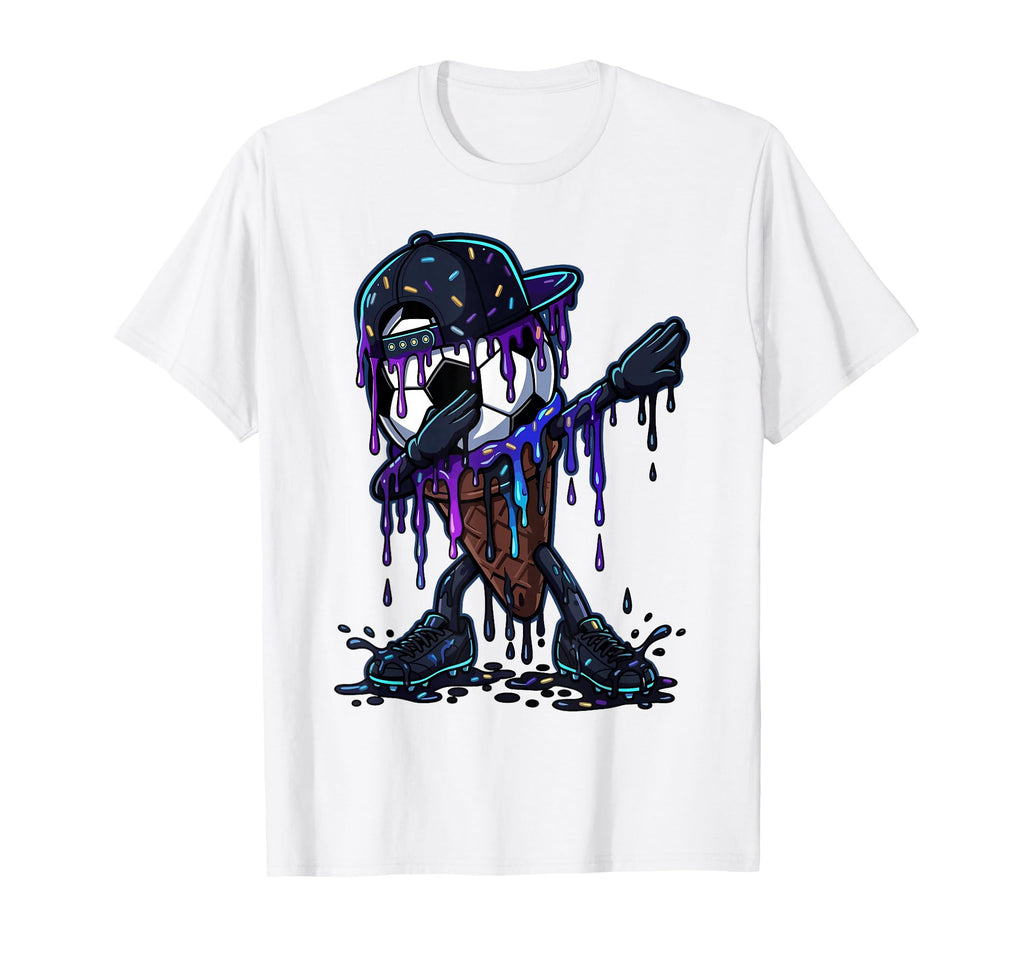 Funny Soccer Ball Dabbing Drip Ice Cream T-Shirt - Trendy Graphic Unisex - T-Shirt, Sweatshirt, Hoodie
