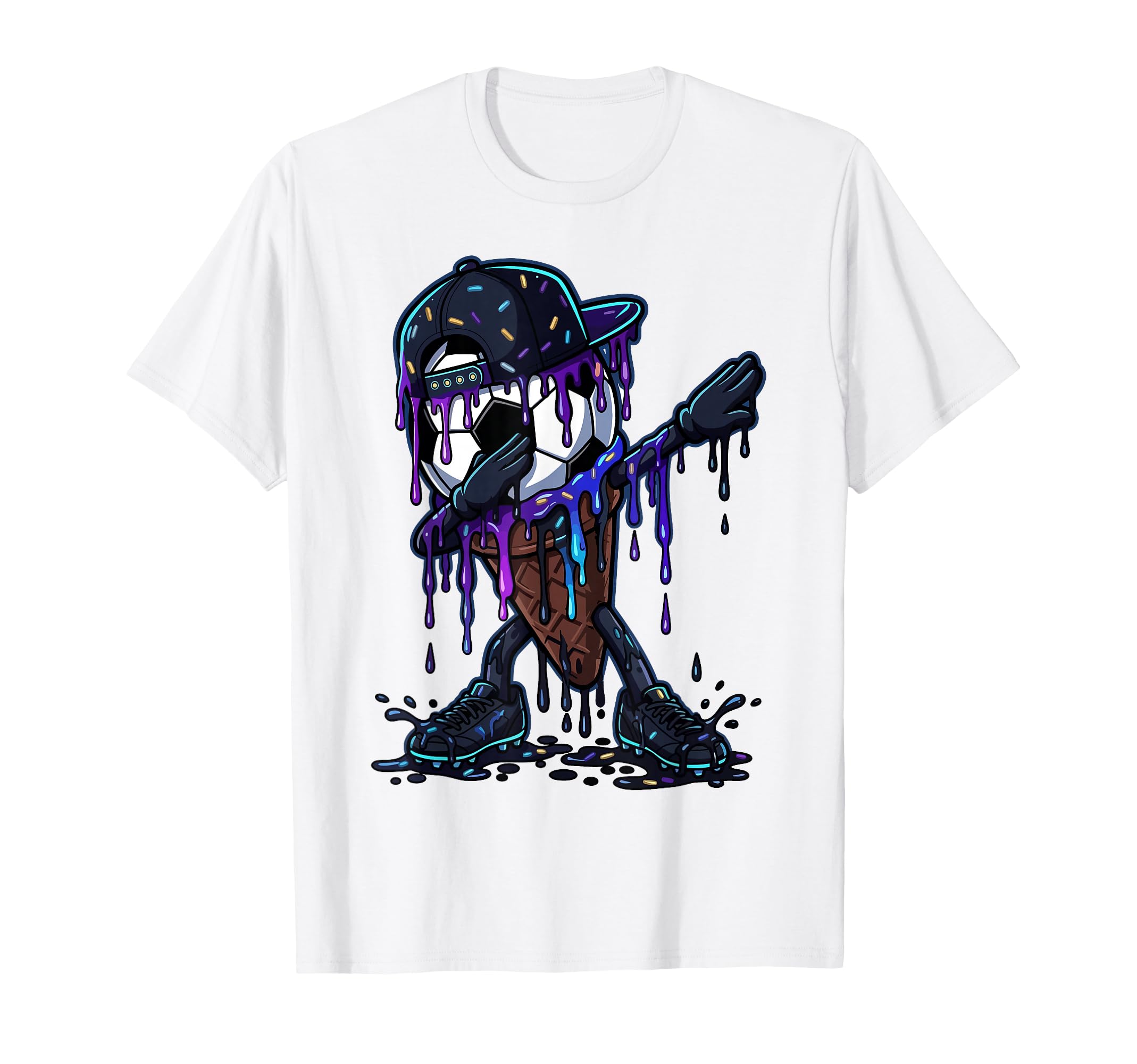 Funny Soccer Ball Dabbing Drip Ice Cream T-Shirt - Trendy Graphic Unisex - T-Shirt, Sweatshirt, Hoodie
