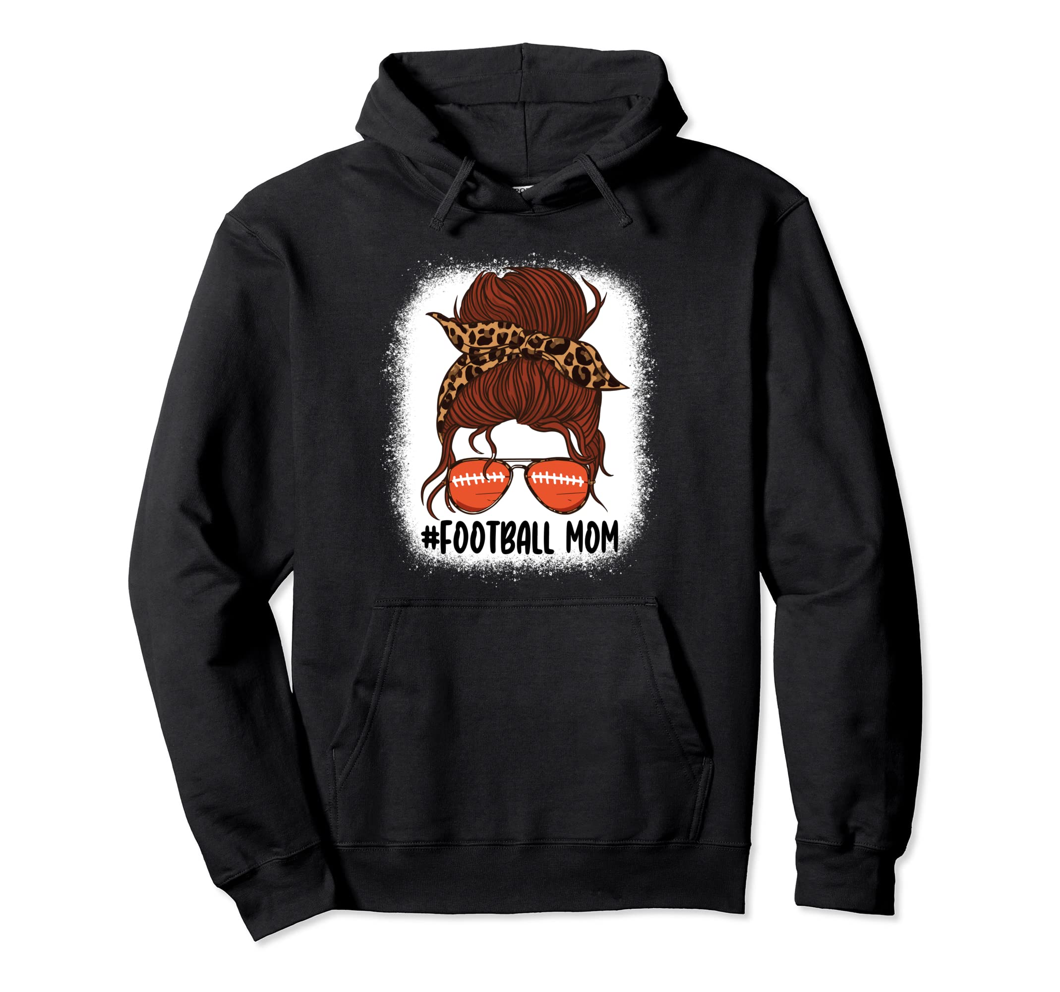 Messy Bun Football Mom Life Leopard Hoodie - Minimalist Print for Adults - T-Shirt, Sweatshirt, Hoodie