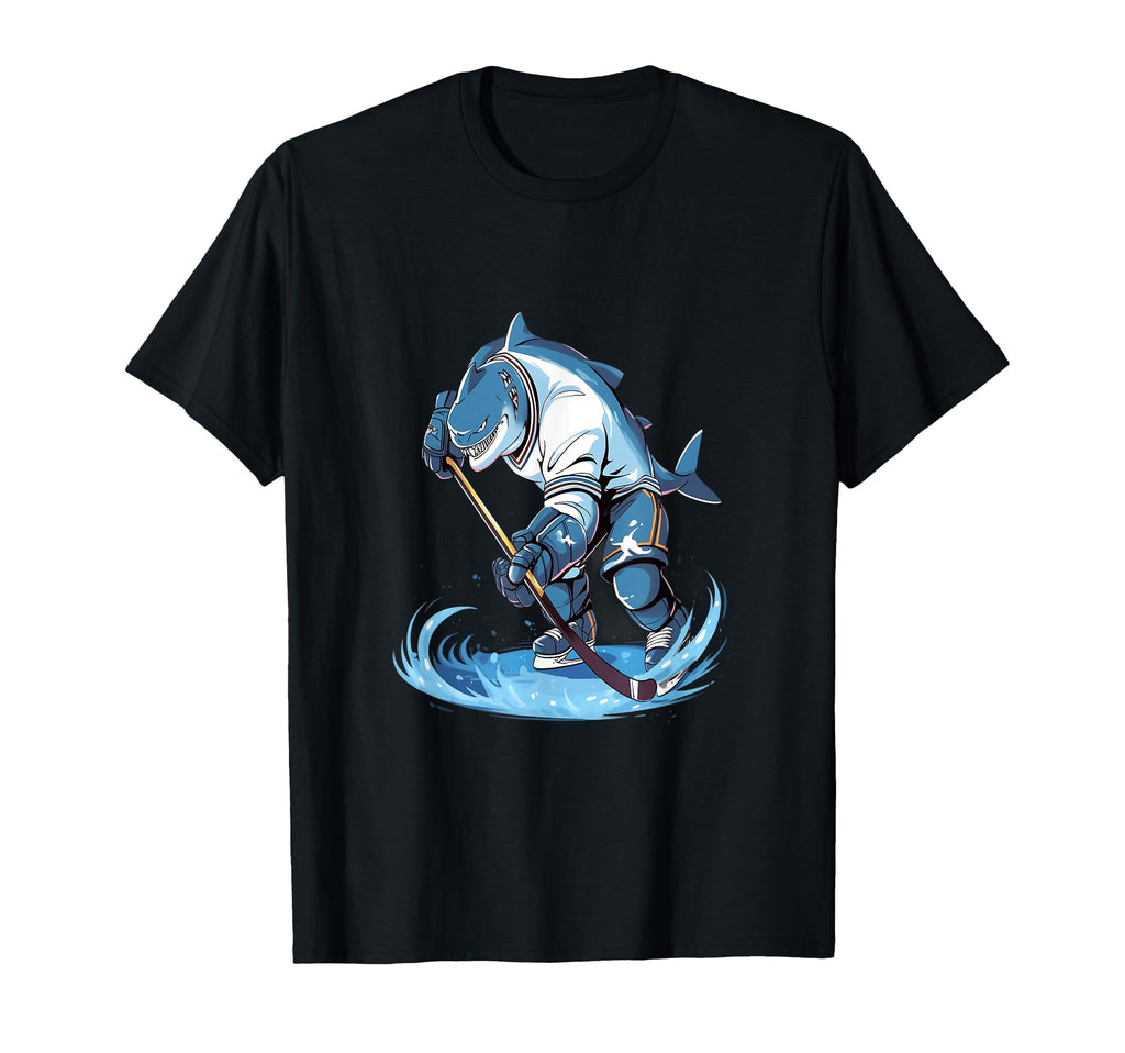Shark Ice Hockey Player Hockey Stick T-Shirt - Streetwear Style for Adults - T-Shirt, Sweatshirt, Hoodie