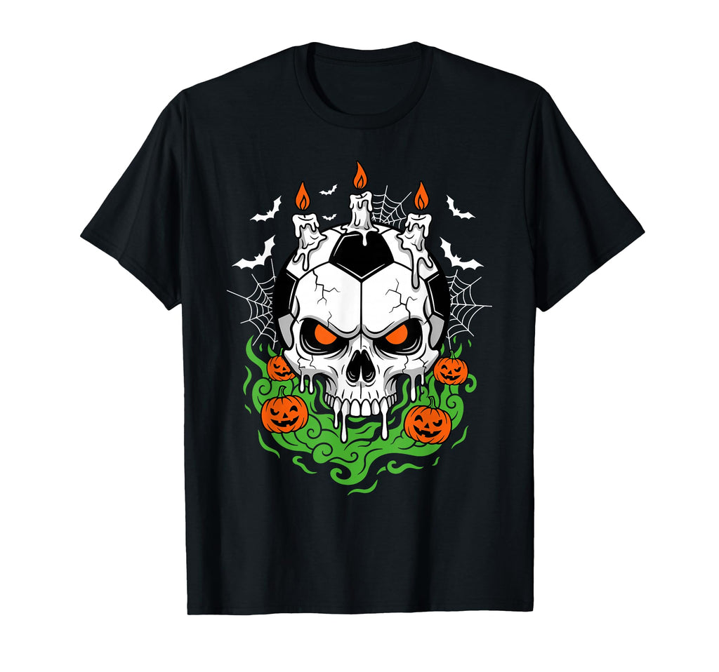 Creepy Soccer Skull Halloween Candle T-Shirt - Unique Graphic Men Women - T-Shirt, Sweatshirt, Hoodie