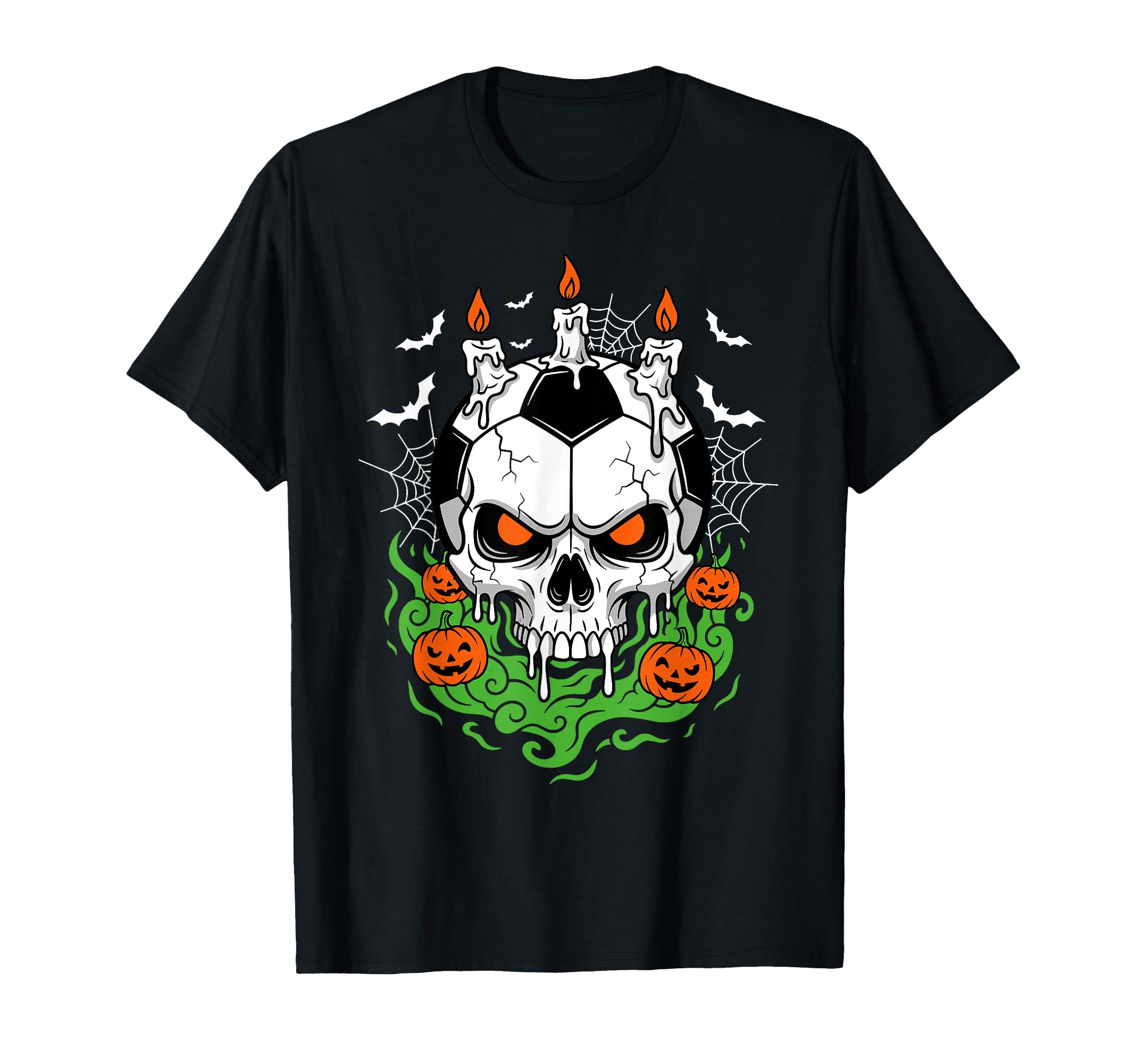 Creepy Soccer Skull Halloween Candle T-Shirt - Unique Graphic Men Women - T-Shirt, Sweatshirt, Hoodie