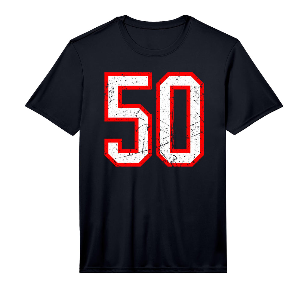 Number 50 White Red Distressed Sport T-Shirt - Unique Graphic Men Women - T-Shirt, Sweatshirt, Hoodie