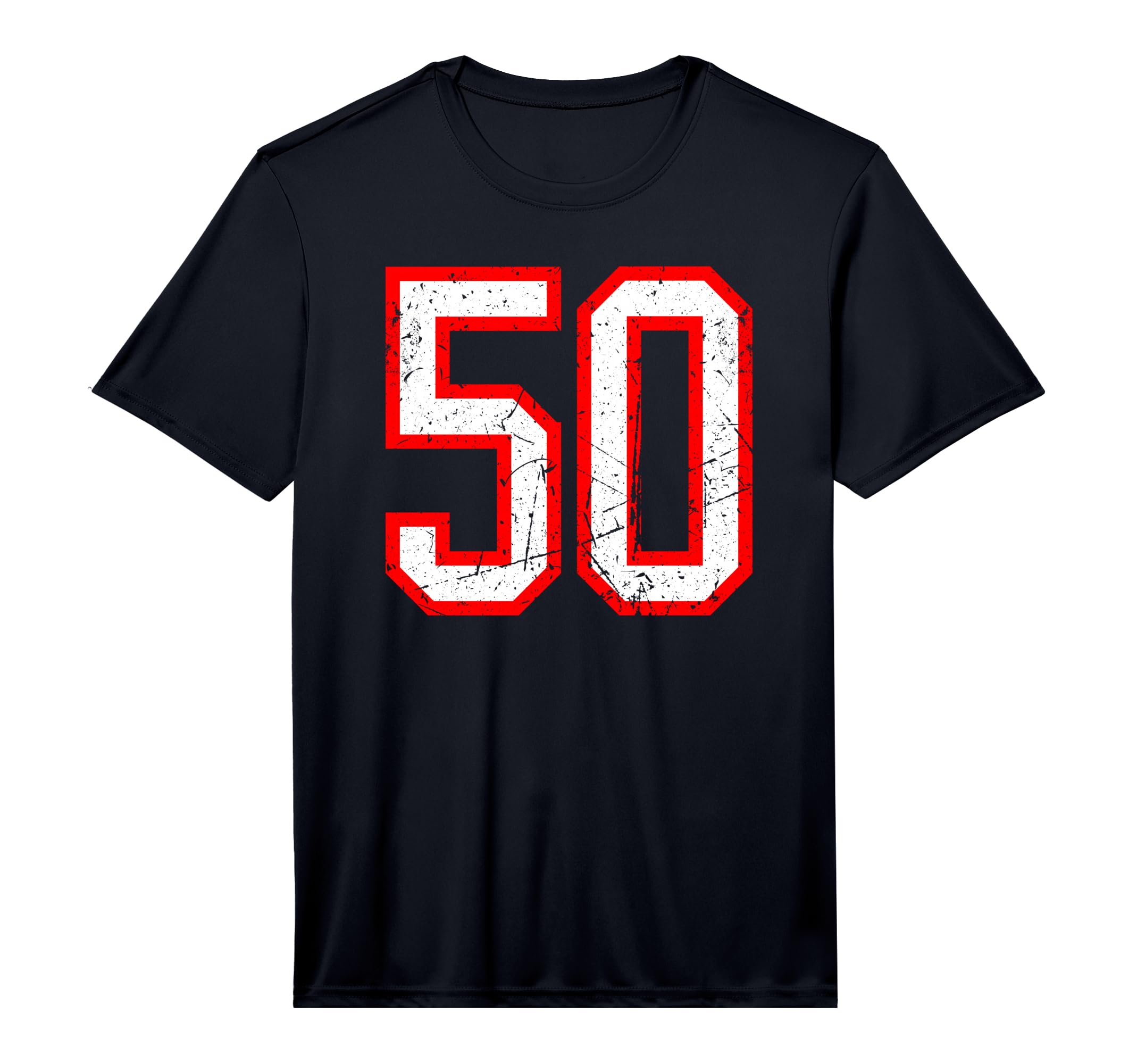 Number 50 White Red Distressed Sport T-Shirt - Unique Graphic Men Women - T-Shirt, Sweatshirt, Hoodie
