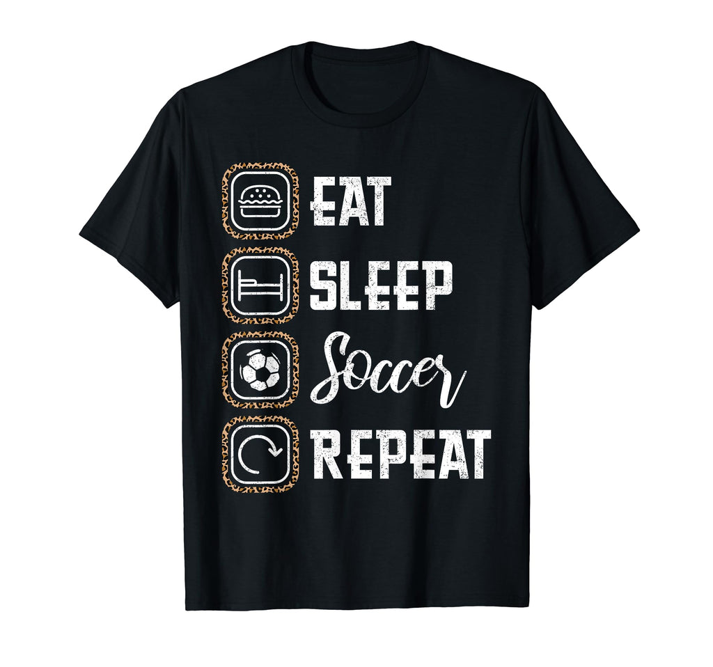 Eat Sleep Soccer Repeat Leopard Soccer T-Shirt - Trendy Graphic Men Women - T-Shirt, Sweatshirt, Hoodie