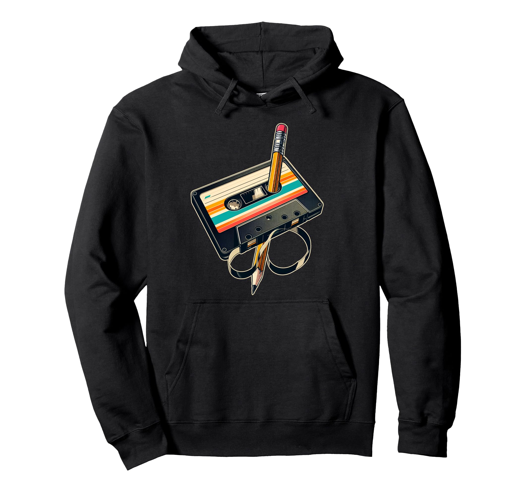 Pencil Rewind Cassette Tape Hoodie - Fun Novelty Design Men Women - T-Shirt, Sweatshirt, Hoodie
