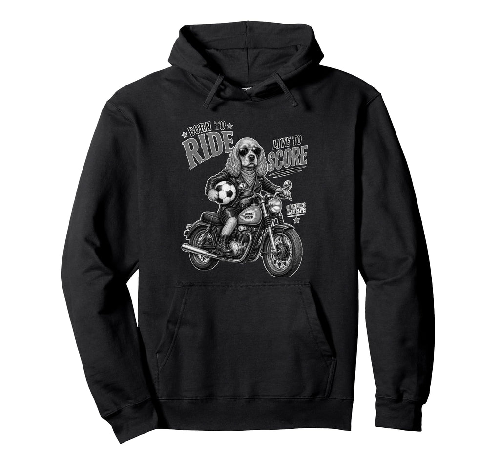 Cocker Spaniel Motorbike Love Footbal Hoodie - Custom Art Print Unisex - T-Shirt, Sweatshirt, Hoodie