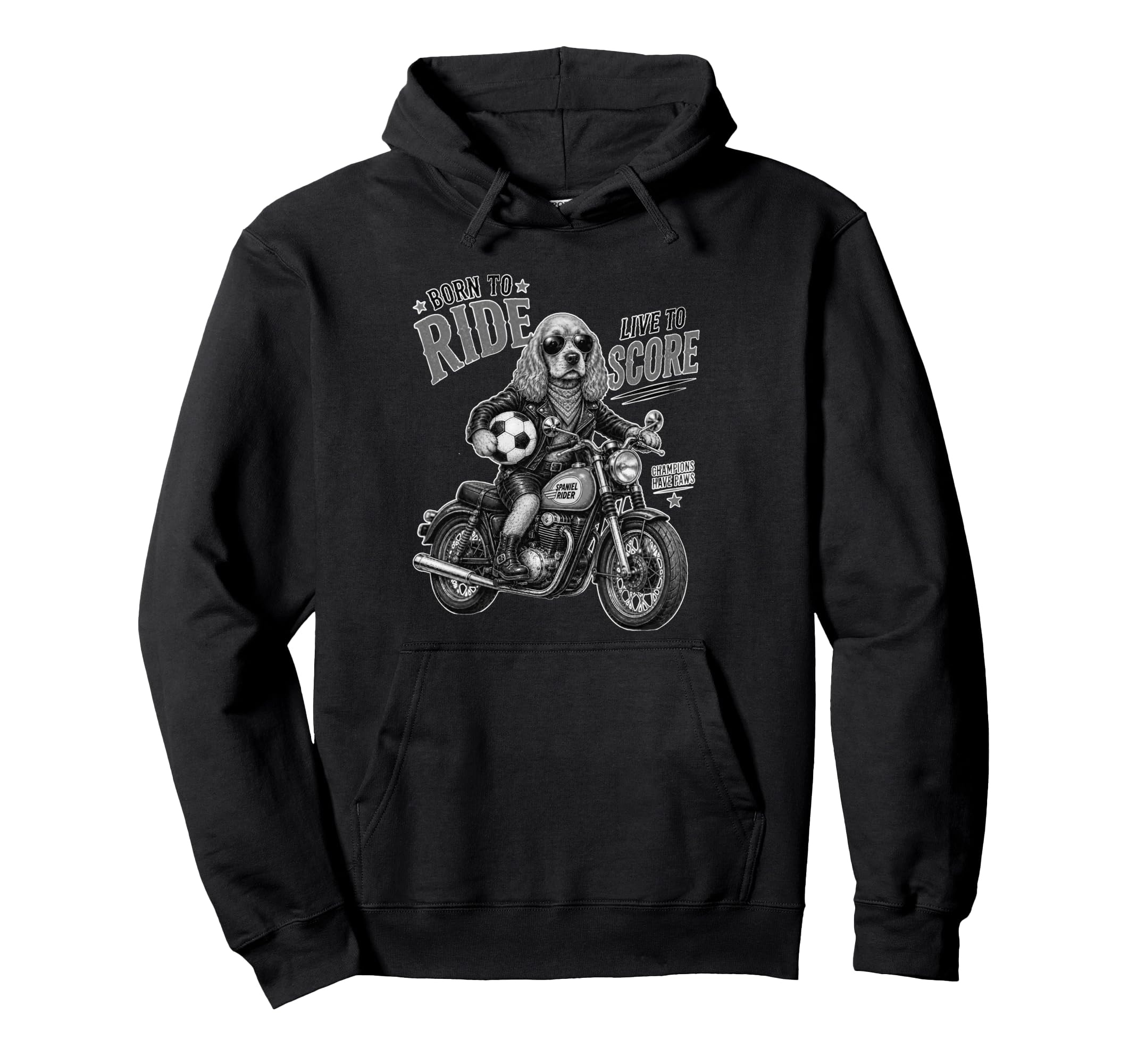 Cocker Spaniel Motorbike Love Footbal Hoodie - Custom Art Print Unisex - T-Shirt, Sweatshirt, Hoodie