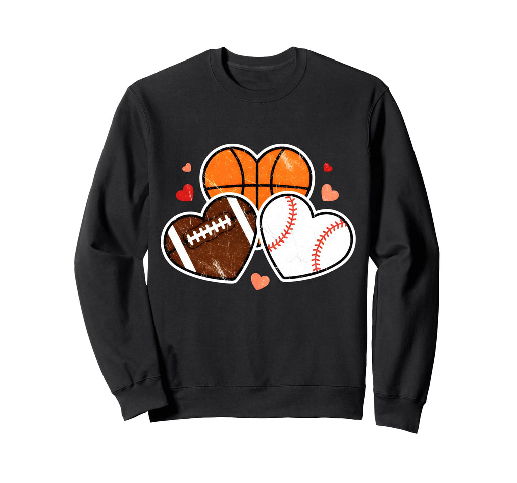 Heart Football Basketball Soccer Sweatshirt - Novelty Apparel for Adults - T-Shirt, Sweatshirt, Hoodie