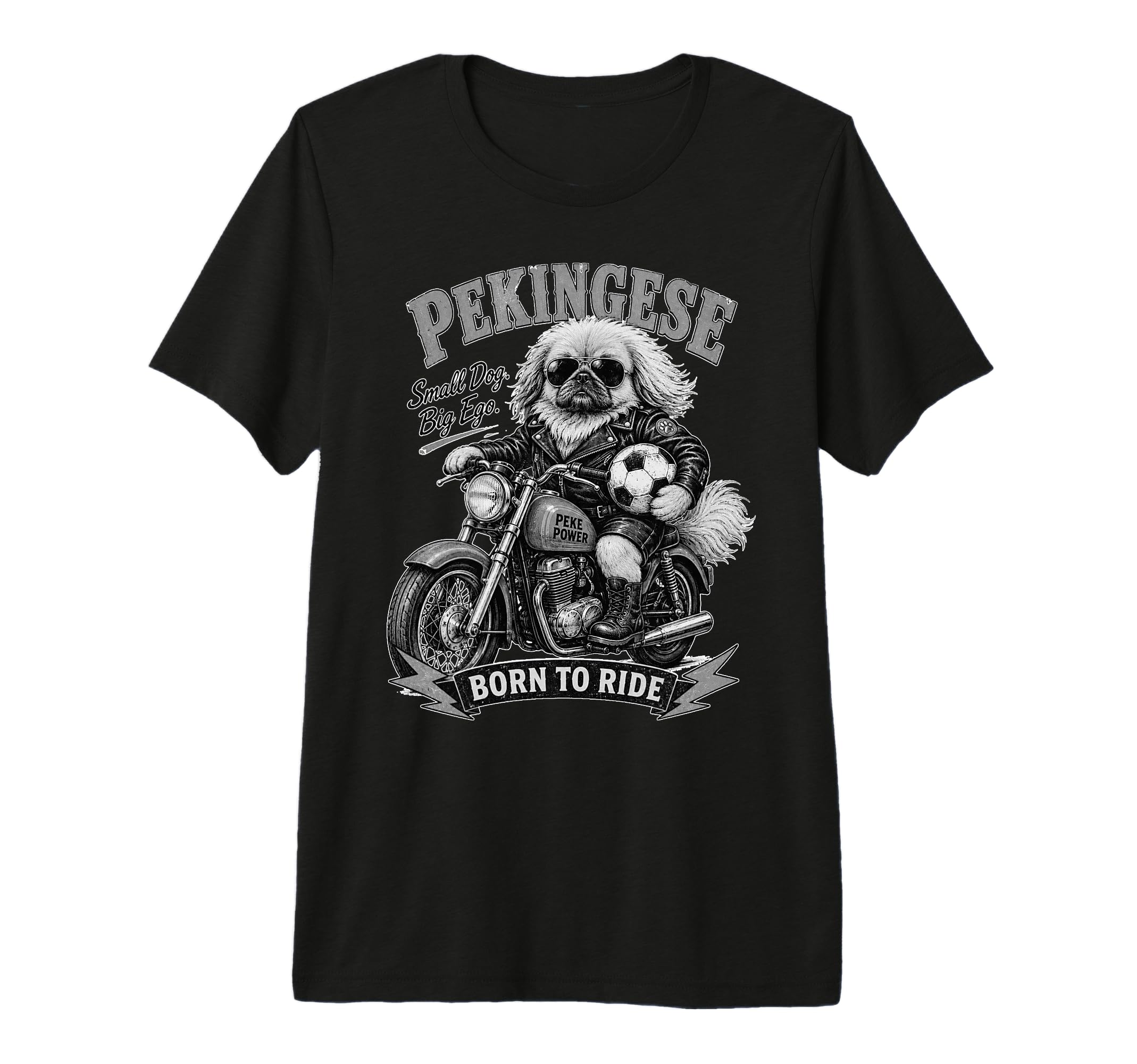 Pekingese Motorbike Love Footbal Soccer T-Shirt - Novelty Apparel Unisex - T-Shirt, Sweatshirt, Hoodie