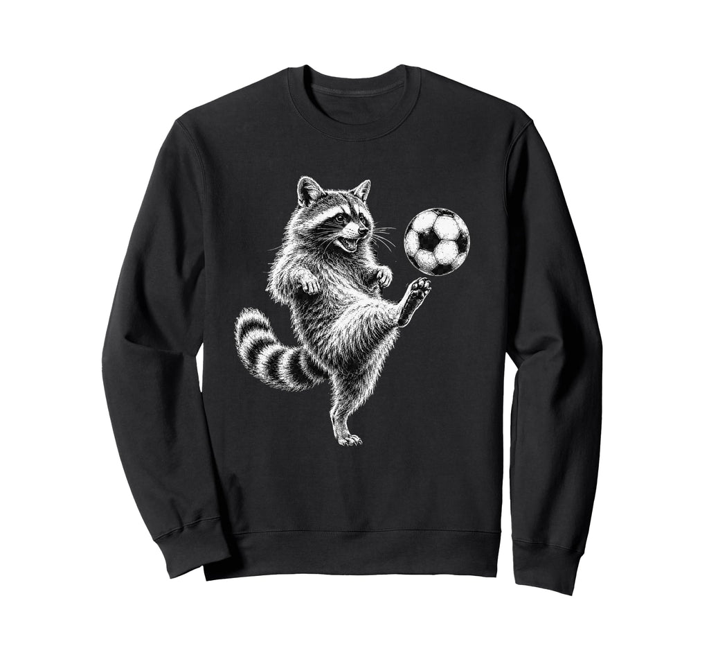 Funny Raccoon Kicking Soccer Ball Sweatshirt - Aesthetic Graphic Men Women - T-Shirt, Sweatshirt, Hoodie