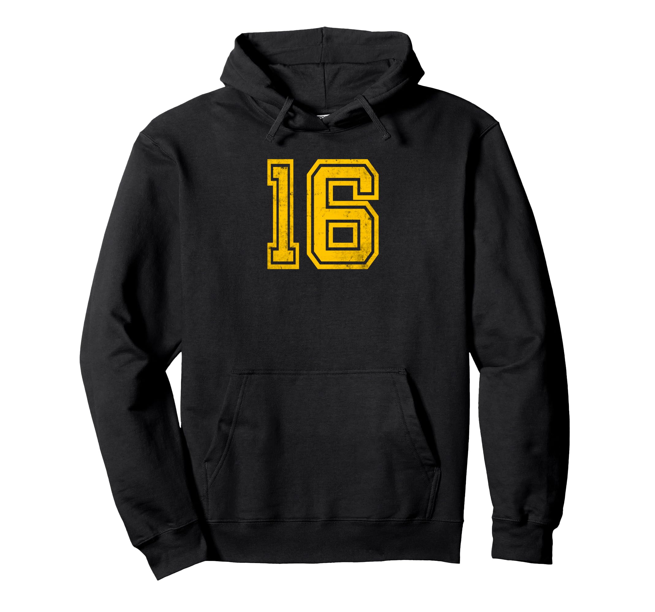 Yellow Distressed Sport Team Number 16 Hoodie - Graphic Print Men Women - T-Shirt, Sweatshirt, Hoodie