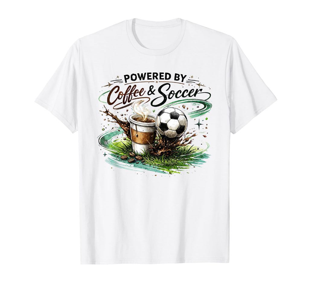 Powered Coffee Soccer T-Shirt - Fun Novelty Design Unisex - T-Shirt, Sweatshirt, Hoodie