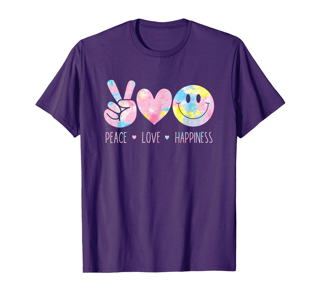 Peace Love Happiness Rainbow Tie Dye T-Shirt - Aesthetic Graphic Unisex - T-Shirt, Sweatshirt, Hoodie