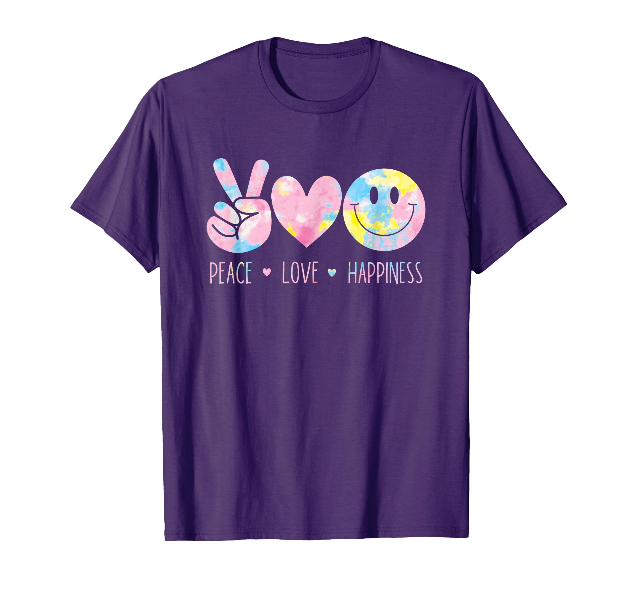 Peace Love Happiness Rainbow Tie Dye T-Shirt - Aesthetic Graphic Unisex - T-Shirt, Sweatshirt, Hoodie