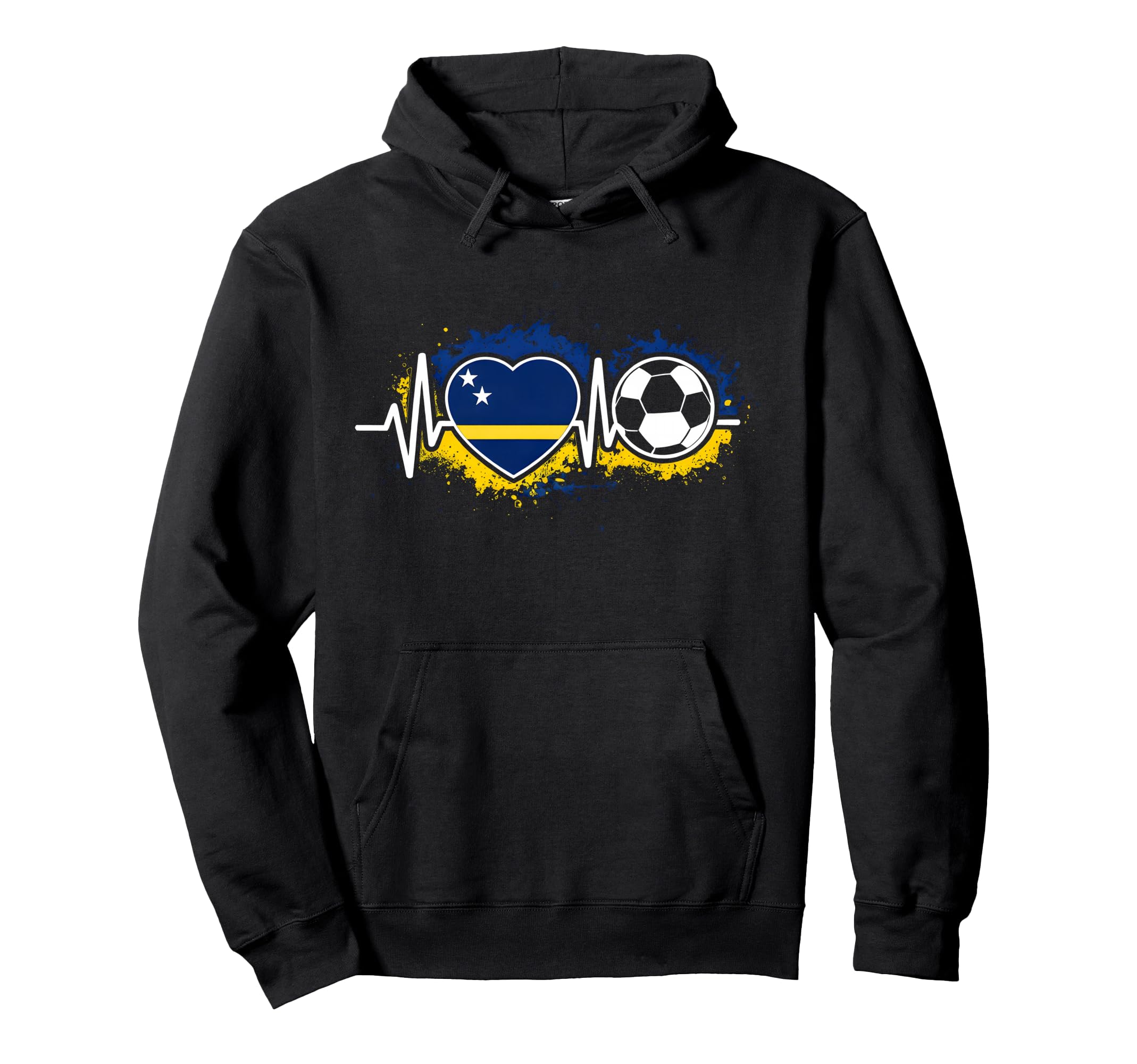 Heartbeat Curacao Flag Soccer Fan Hoodie - Fun Novelty Design for Adults - T-Shirt, Sweatshirt, Hoodie