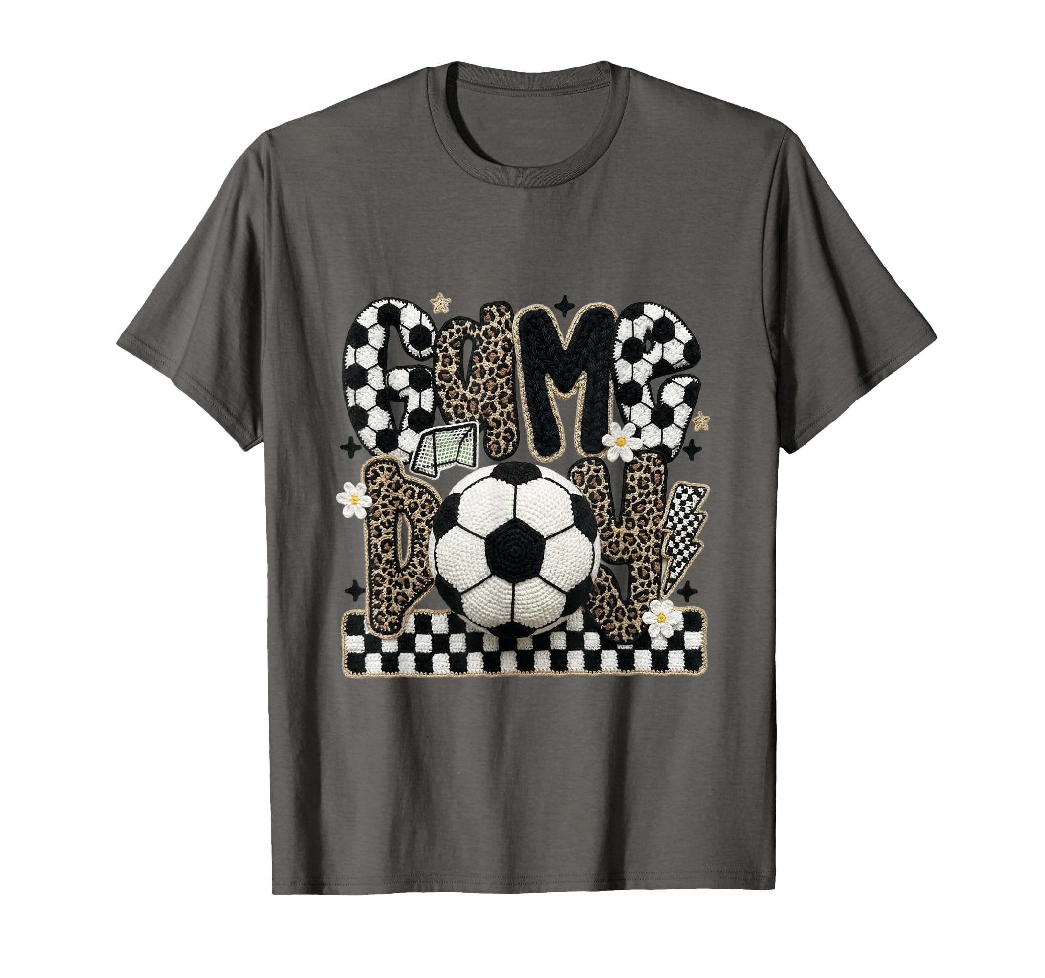 Soccer Leopard Crochet Checkered T-Shirt - Minimalist Print for Adults - T-Shirt, Sweatshirt, Hoodie