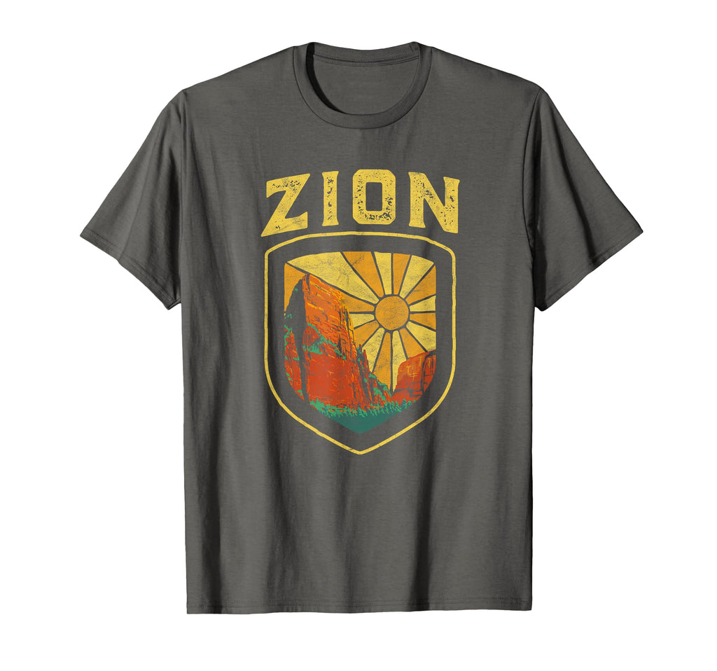 Zion National Park Badge Distressed 80S T-Shirt - Aesthetic Graphic Unisex - T-Shirt, Sweatshirt, Hoodie