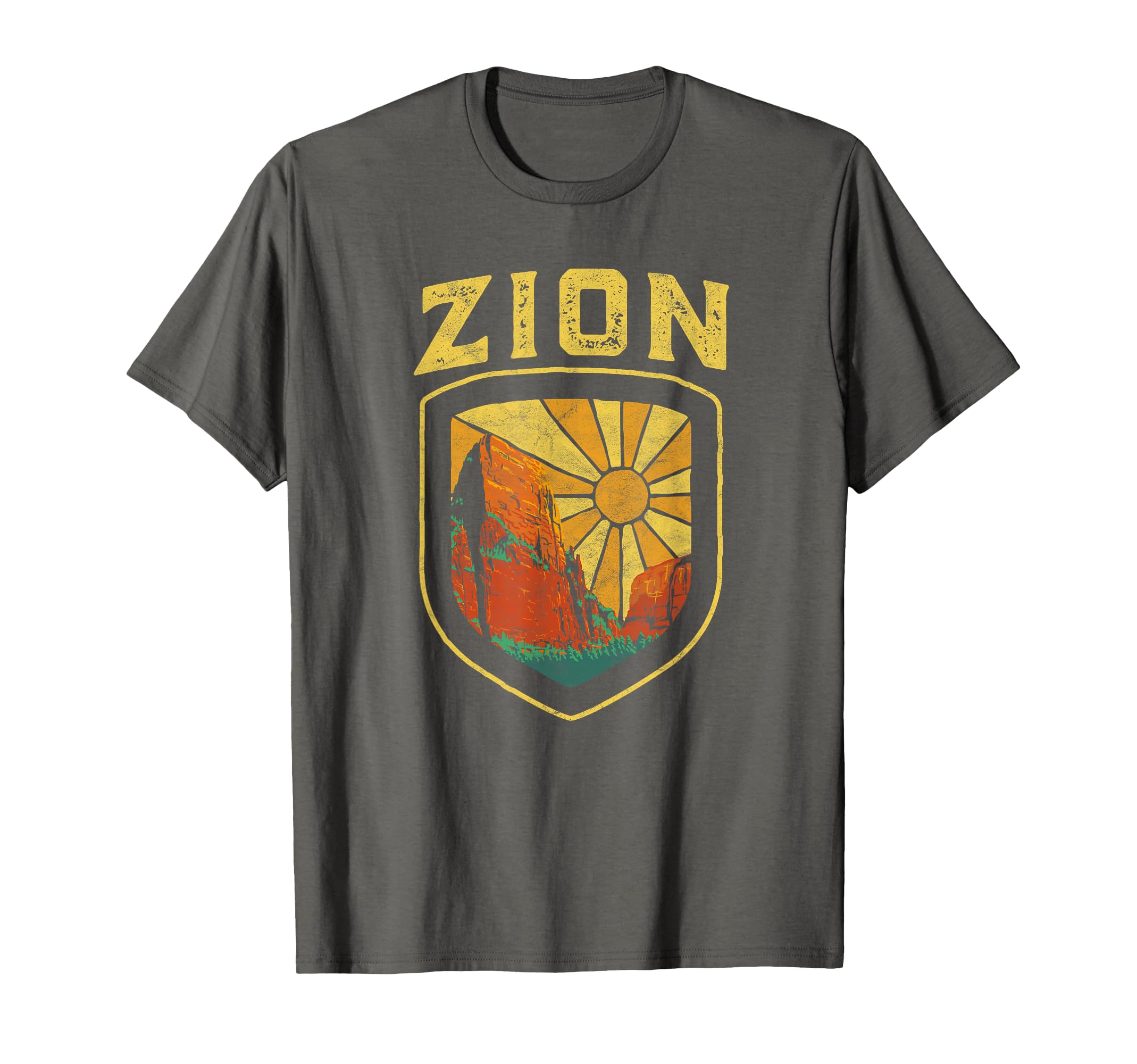 Zion National Park Badge Distressed 80S T-Shirt - Aesthetic Graphic Unisex - T-Shirt, Sweatshirt, Hoodie