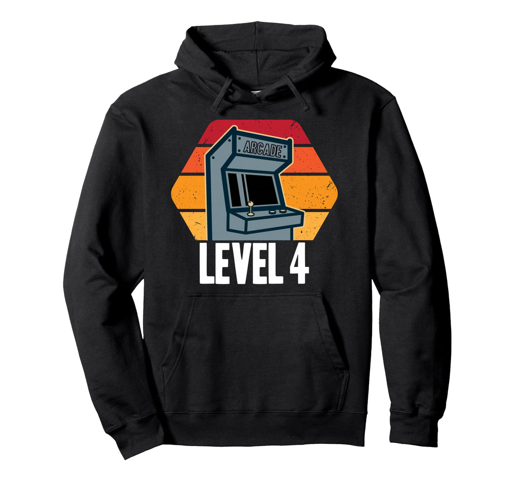 4Th Birthday 4 Years Old Video Game Level 4 Hoodie - Graphic Print Unisex - T-Shirt, Sweatshirt, Hoodie