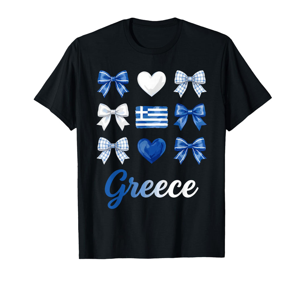 Coquette Bow Greek Flag Greece Hearts T-Shirt - Unique Graphic Unisex - T-Shirt, Sweatshirt, Hoodie