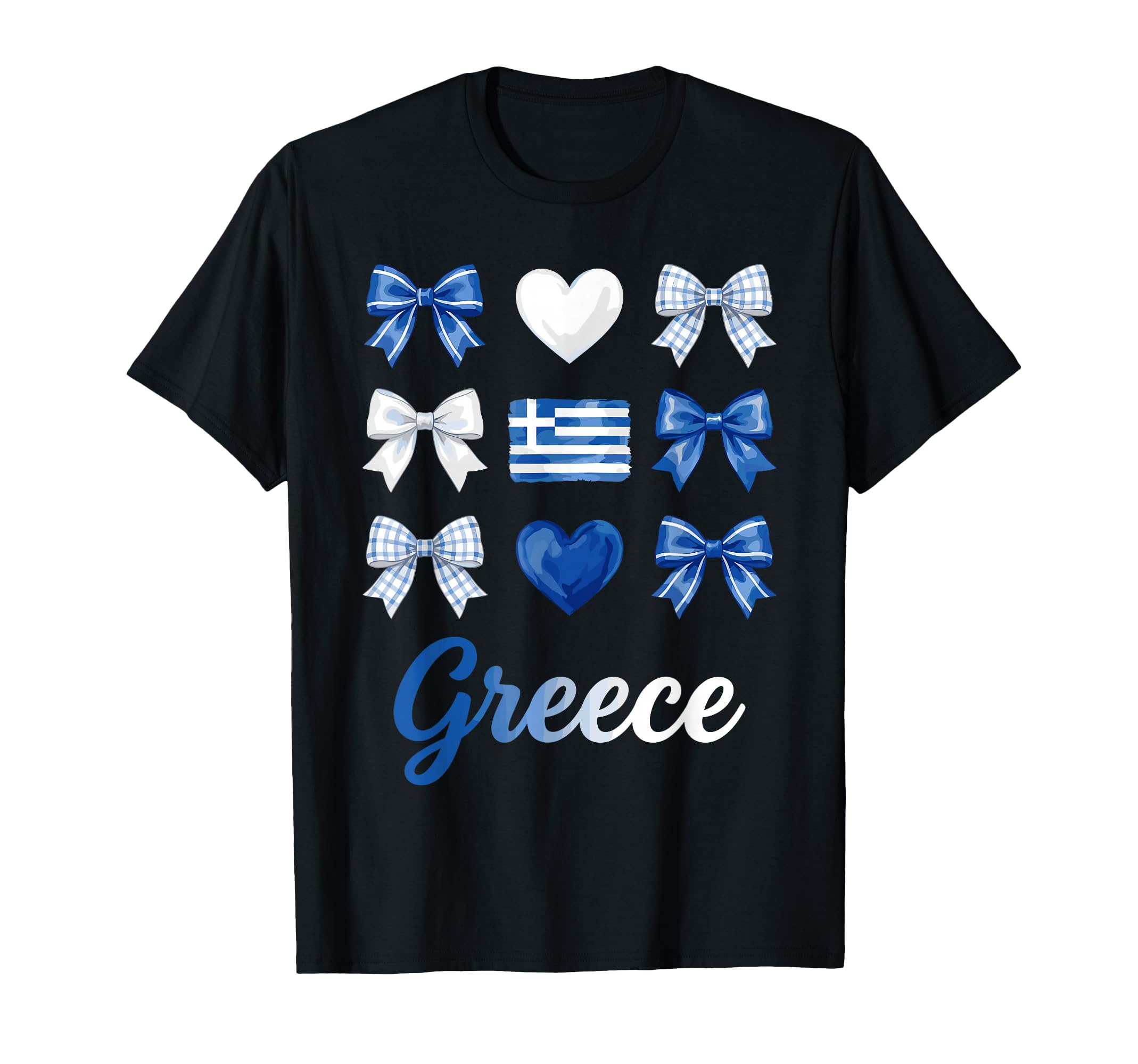 Coquette Bow Greek Flag Greece Hearts T-Shirt - Unique Graphic for Adults - T-Shirt, Sweatshirt, Hoodie