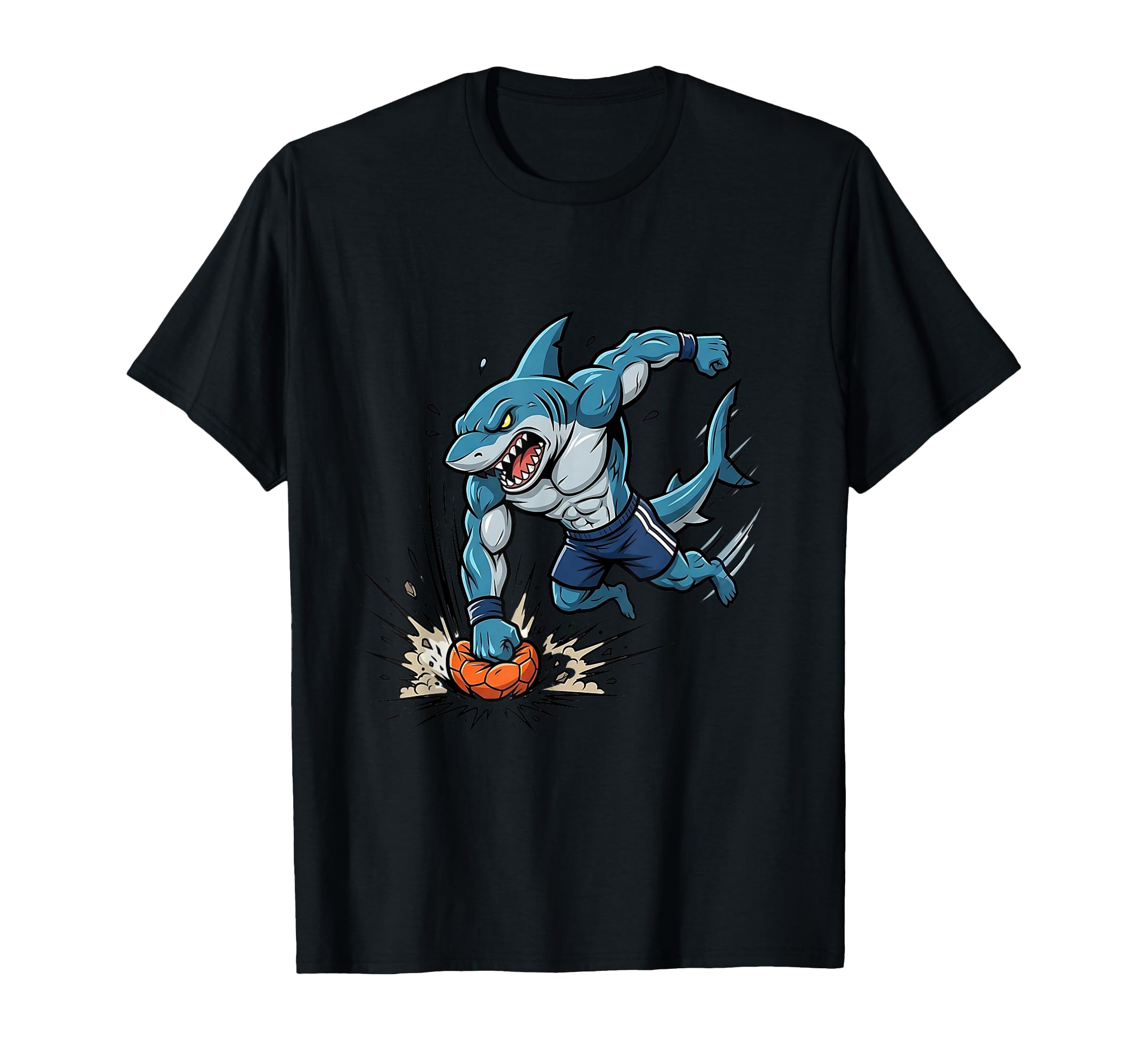 Shark Soccer Striker Cartoon Sports T-Shirt - Graphic Print Men Women - T-Shirt, Sweatshirt, Hoodie