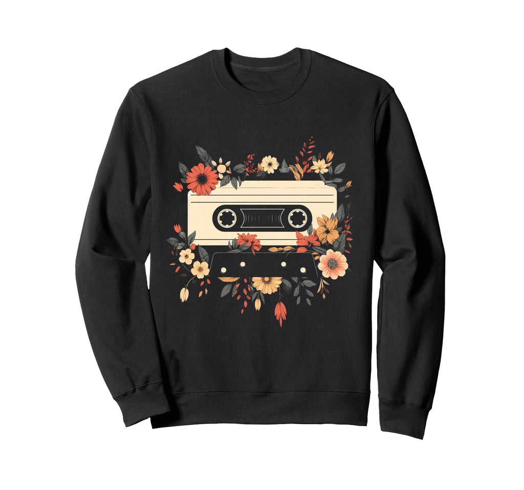 Flowers Cassette Tape Sweatshirt - Fun Novelty Design for Adults - T-Shirt, Sweatshirt, Hoodie