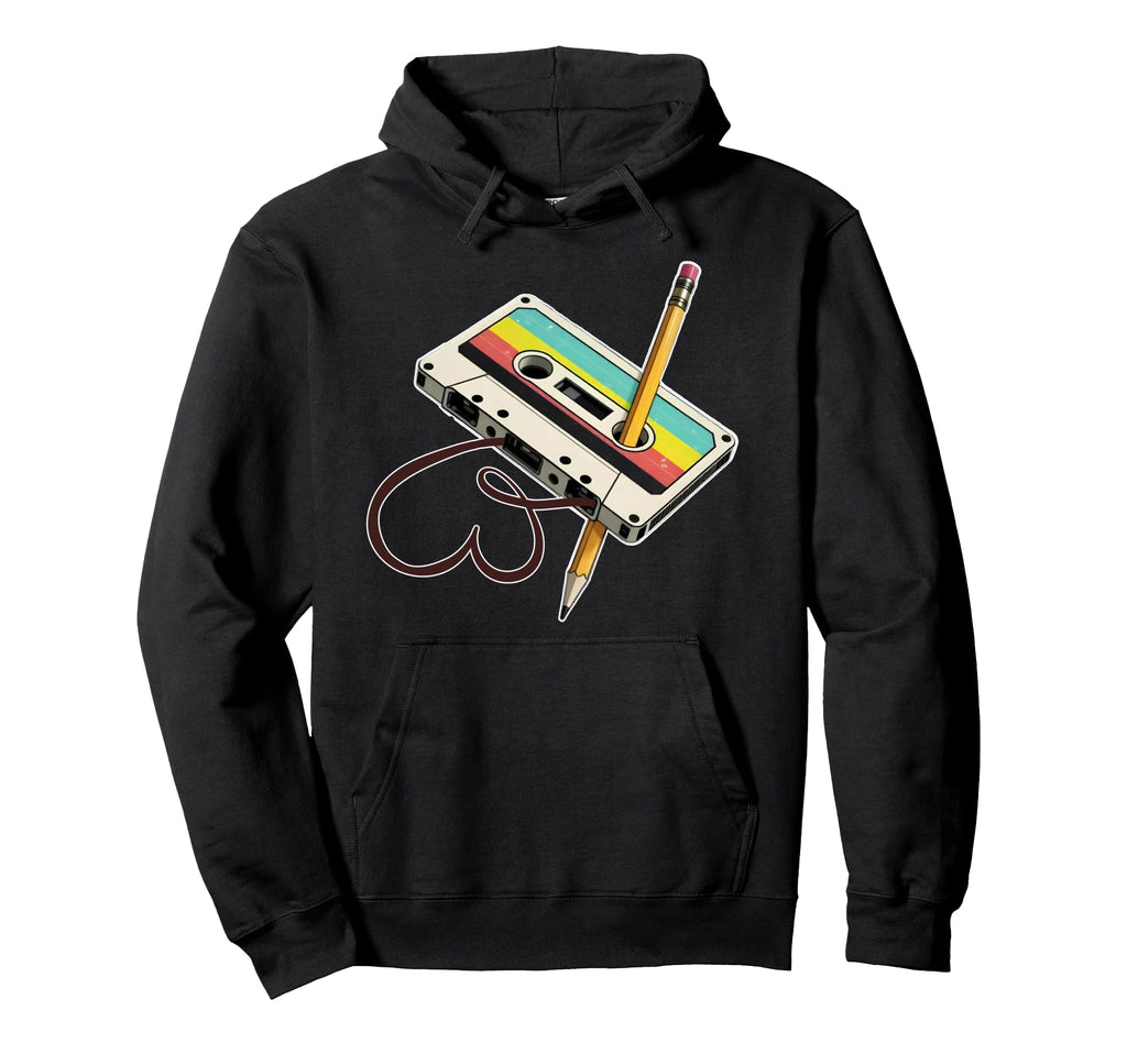 Cassette Tape Pencil Nostalgic 80S 90S Hoodie - Unique Graphic Men Women - T-Shirt, Sweatshirt, Hoodie