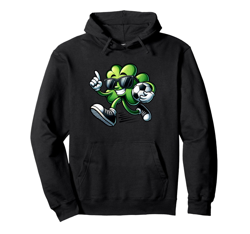 Funny Leaf Clover Shamrock Playing Soccer Hoodie - Minimalist Print Unisex - T-Shirt, Sweatshirt, Hoodie