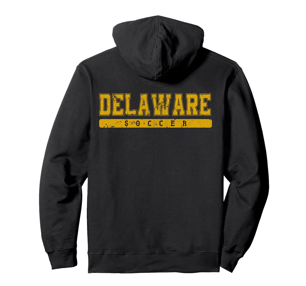 Delaware Soccer Yellow Text Hoodie - Aesthetic Graphic Unisex - T-Shirt, Sweatshirt, Hoodie