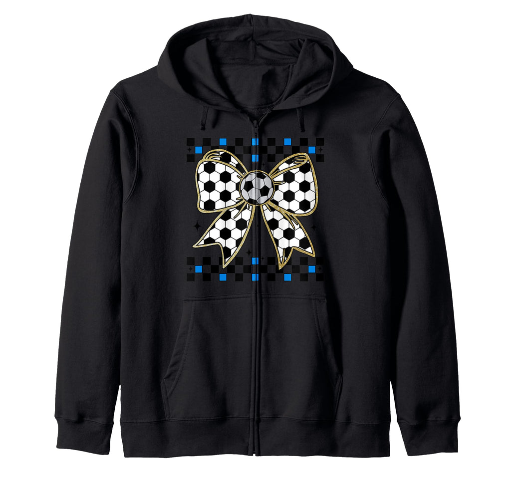 Soccer Bow Checkered Ribbon Gift Sports Hoodie - Minimalist Print Unisex - T-Shirt, Sweatshirt, Hoodie