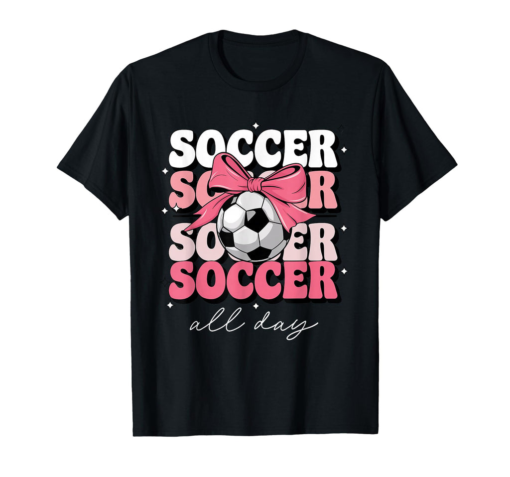 Groovy Soccer Coquette Bow Soccer All T-Shirt - Graphic Print for Adults - T-Shirt, Sweatshirt, Hoodie